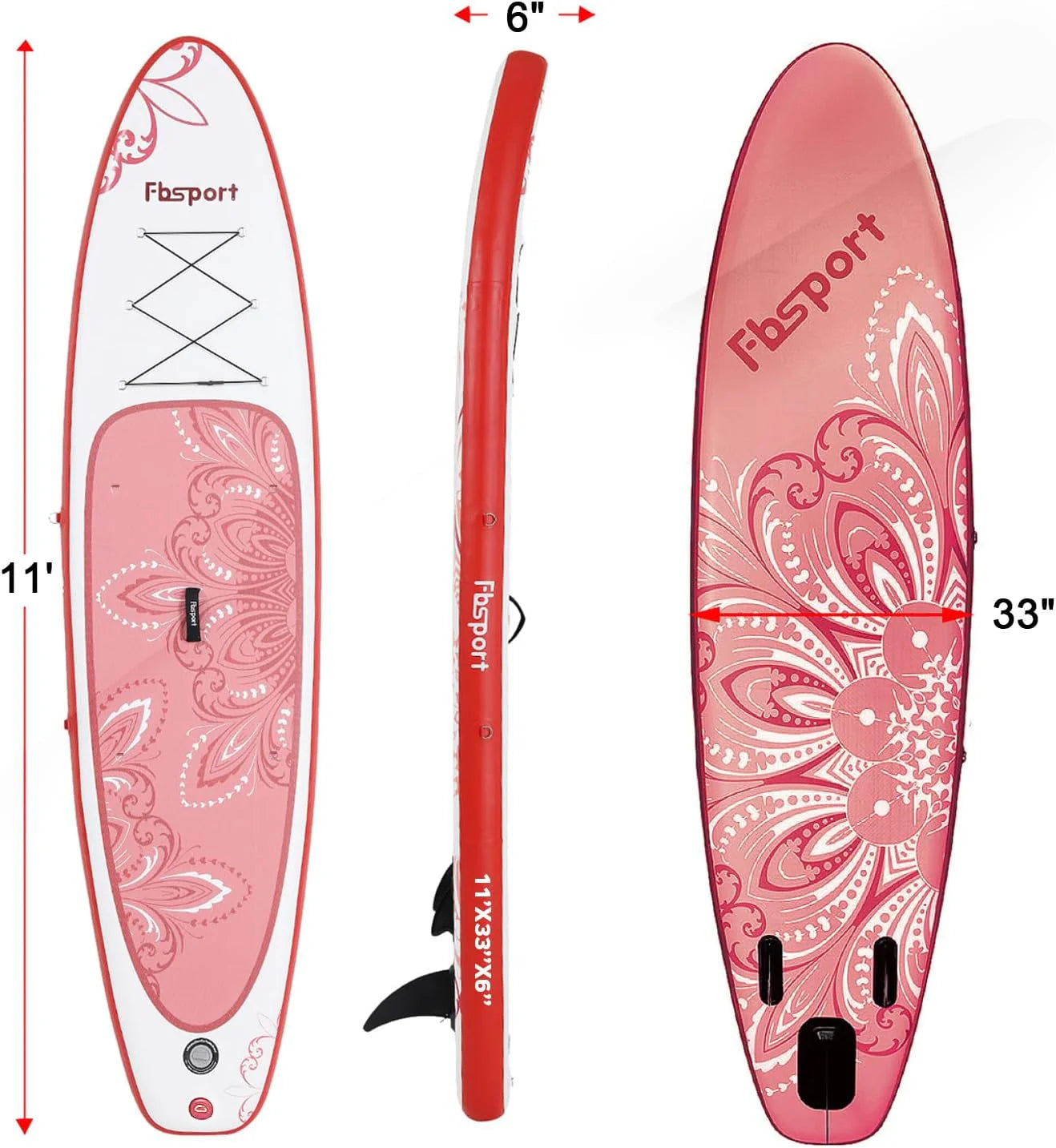 FBSPORT 11' Premium Stand Up Paddle Board, Yoga Board with Durable SUP Accessories & Carry Bag | Wide Stance, Surf Control, Non-Slip Deck, Leash, Paddle and Pump for Youth & Adult