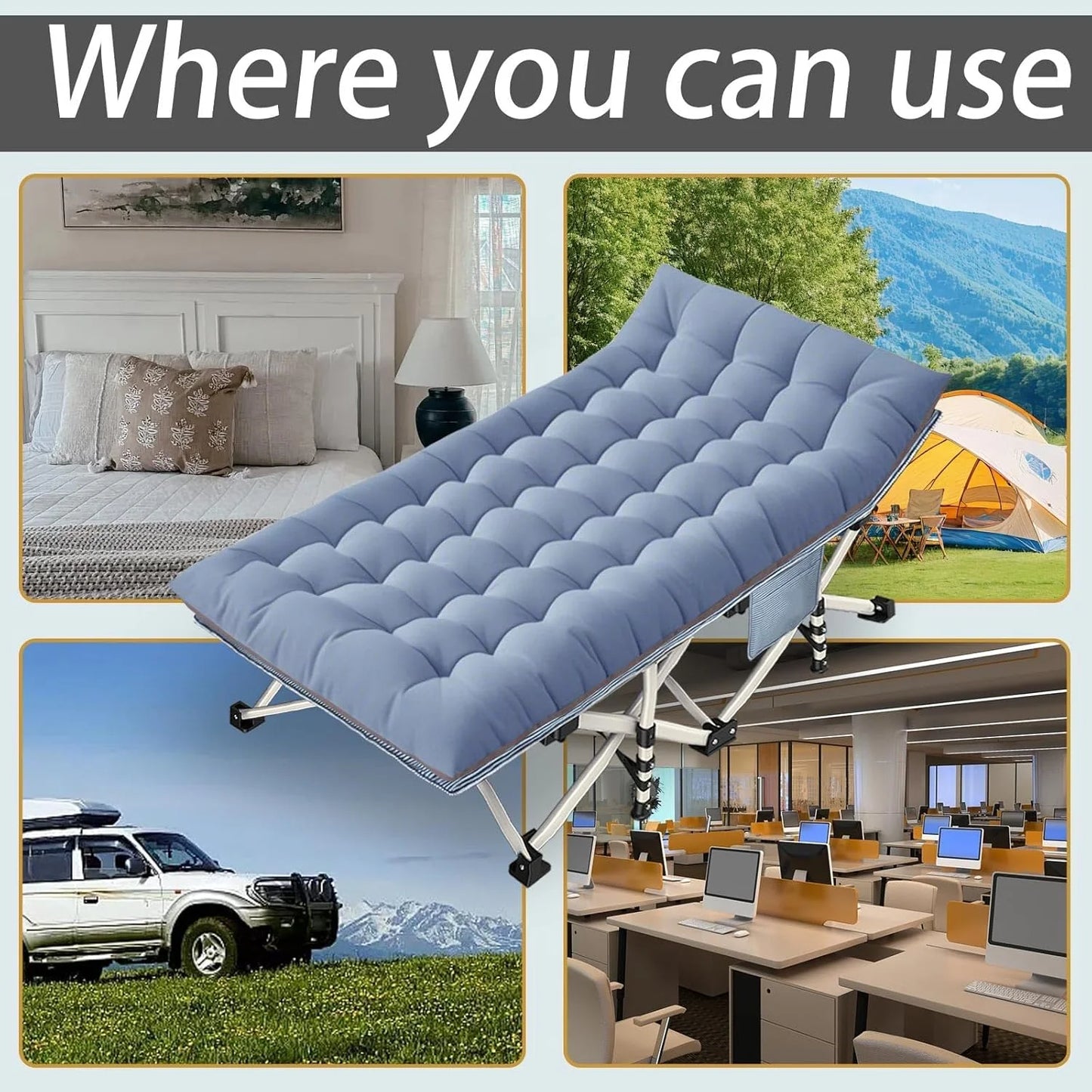 2-pack camping cots with mattresses, comfortable sleeping beds, adult camping cots, 2-person folding beds, heavy-duty sleeping beds