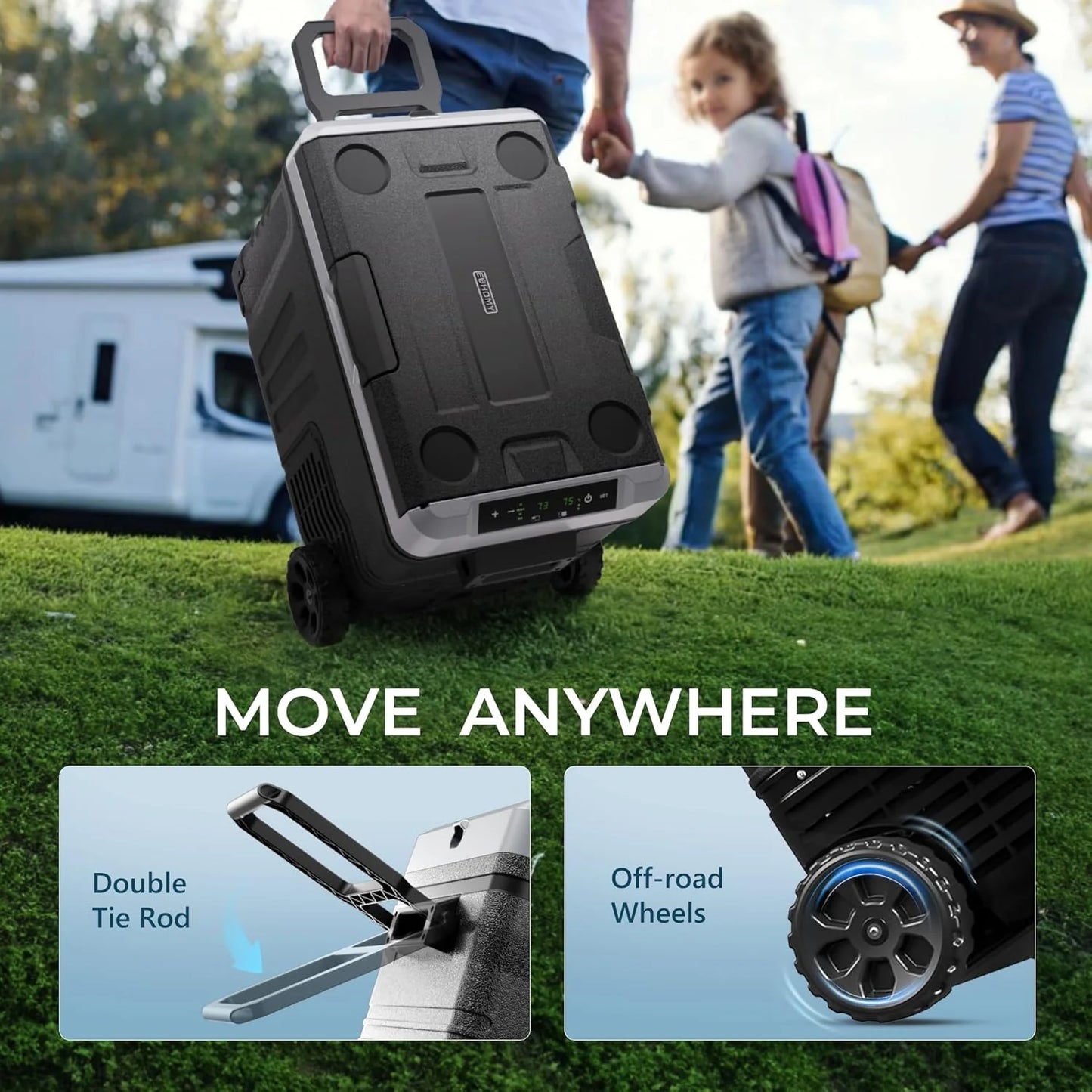 EUHOMY 12 Volt Refrigerator, 53QT(50L) Electric Cooler, Portable Freezer 12V/24V DC 110-240V AC, 12V Fridge -4℉~68℉, 12V Cooler with Wheels & 2 Baskets for Travel, Truck, Boat, Camping