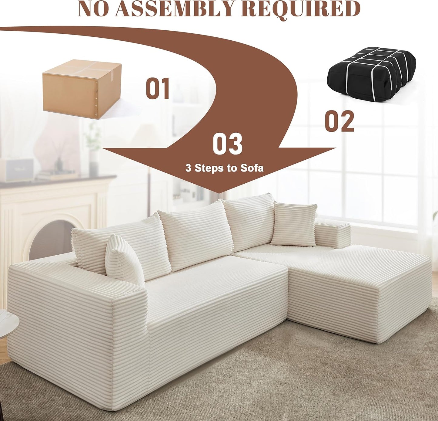 110-inch cloud sofa, boneless sofa in the living room, modular sofa with deep seats