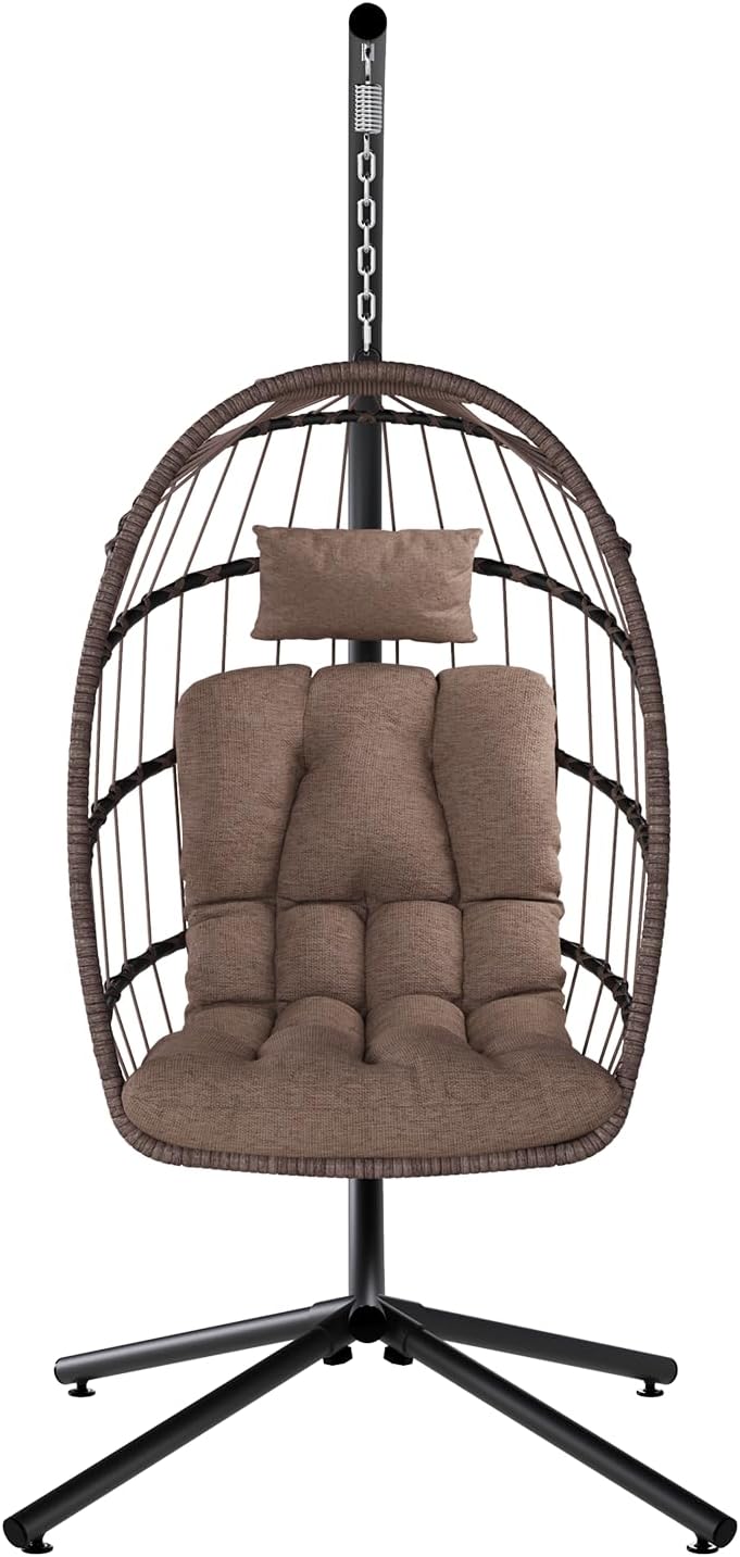 SWITTE Egg Chair Outdoor with Stand, Indoor Wicker Hanging Egg Swing Chair with Cushion, 350lbs Capacity for Patio, Bedroom