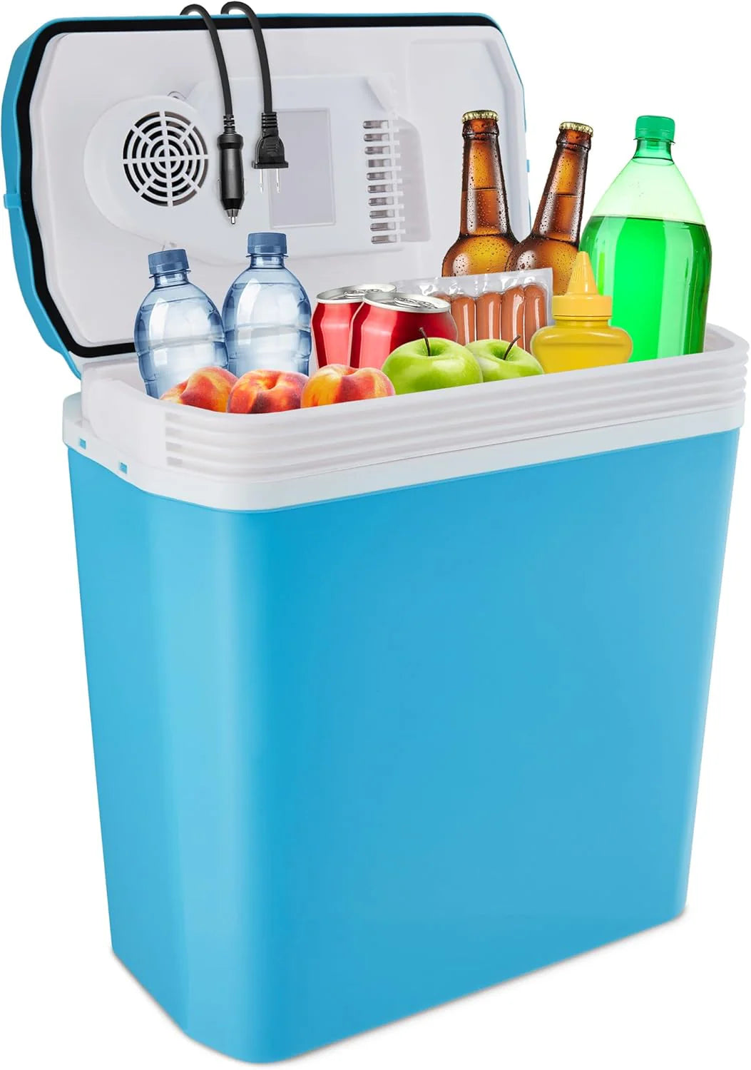 Electric Cooler & Warmer with Handle | 24 L Portable Thermoelectric Fridge for Vehicles & Trucks| 110V AC Home Power Cord & 12V Car Adapter for Camping