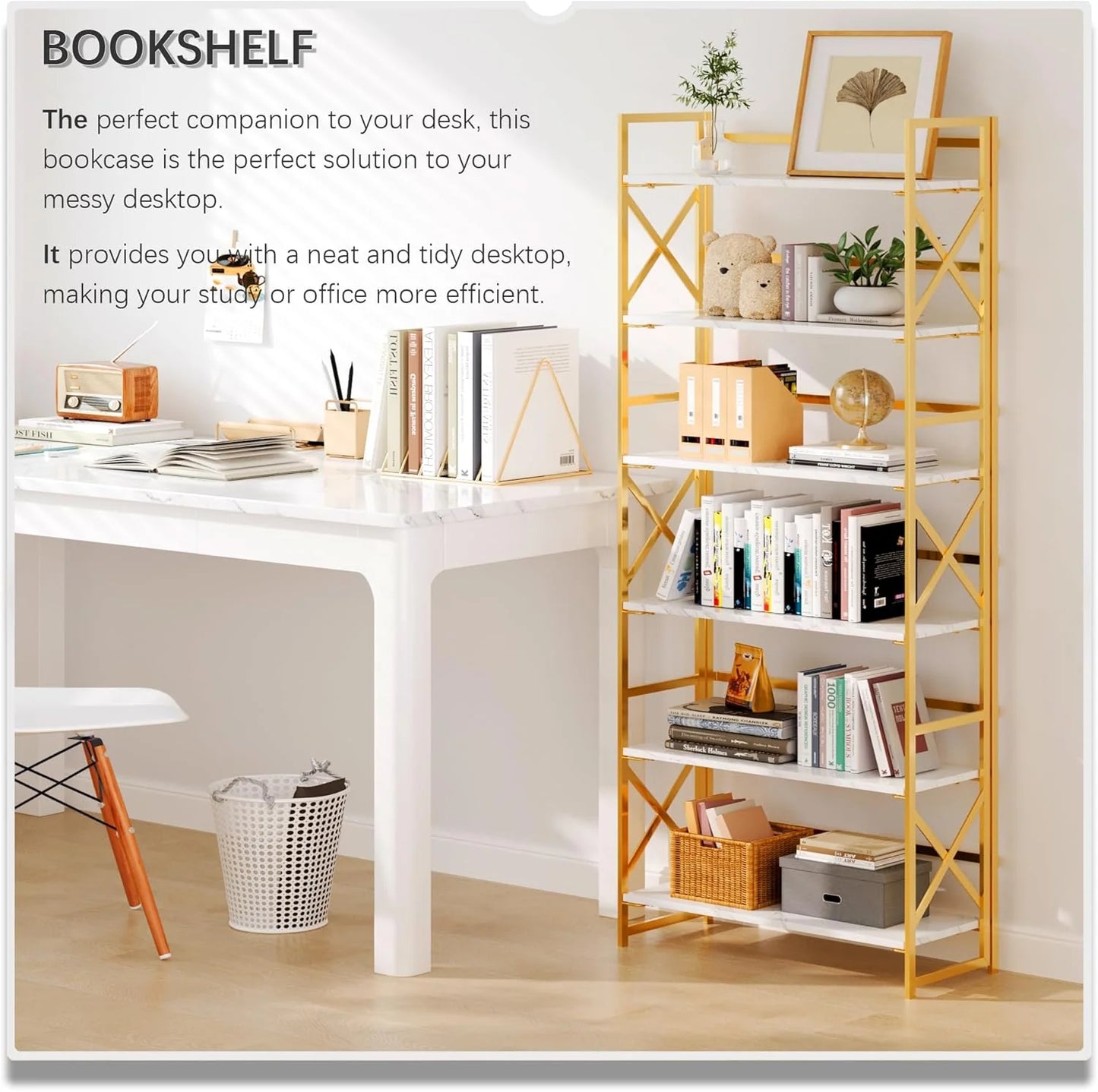 5 Tiers No Assembly Book Shelves 51.2" H Folding Bookshelf Bookcase