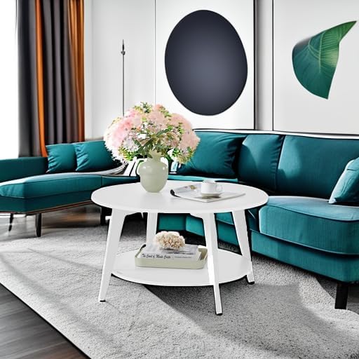 VASAGLE Round Coffee Table, 2 Tier Coffee Table with Storage, for Living Room, 31.5 x 17.7 Inches