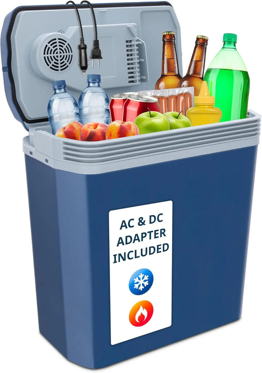 Electric Cooler & Warmer with Handle | 24 L Portable Thermoelectric Fridge for Vehicles & Trucks| 110V AC Home Power Cord & 12V Car Adapter for Camping