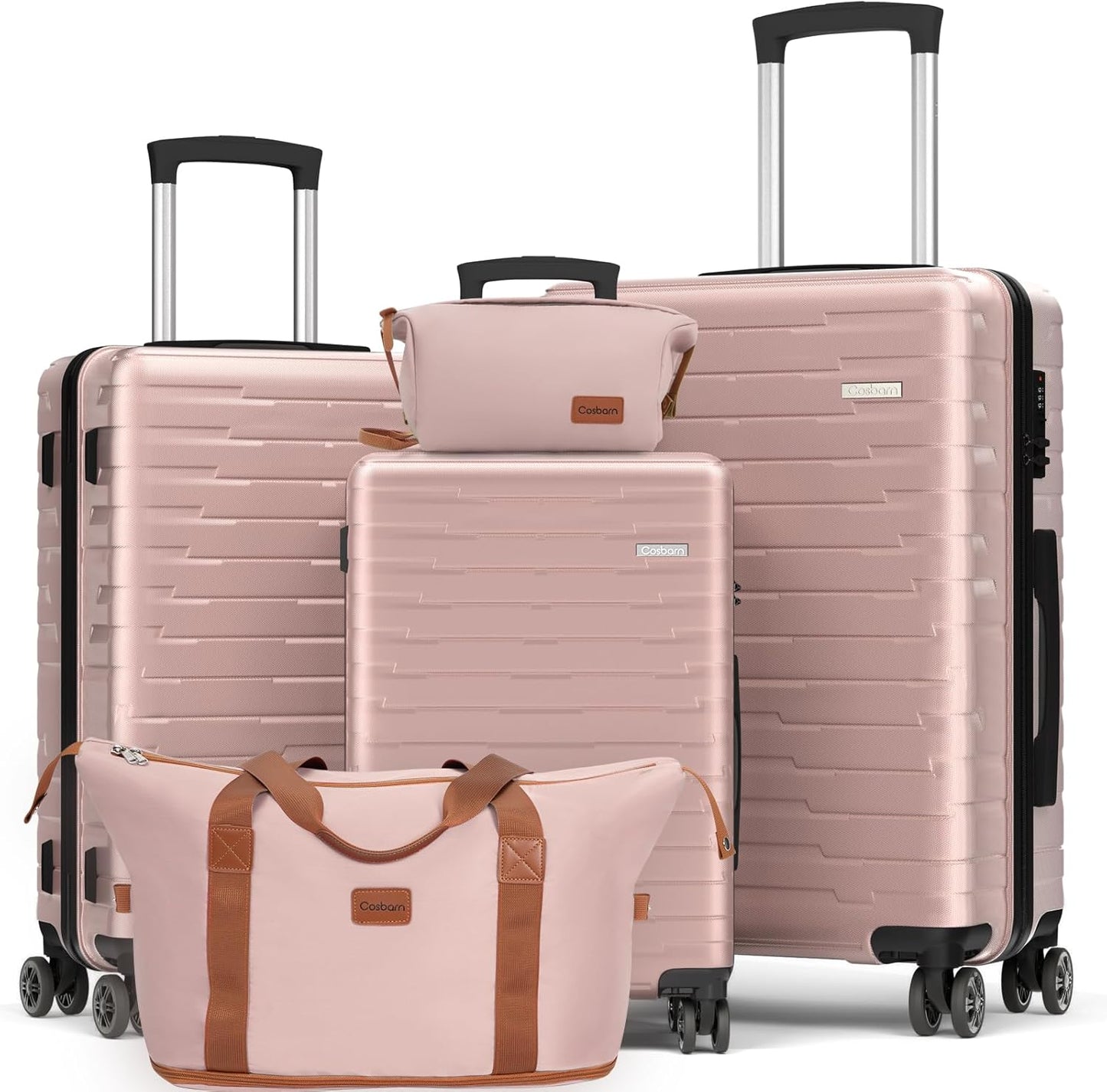 5-piece luggage set with wheels, ABS hardshell suitcase with spinner wheels