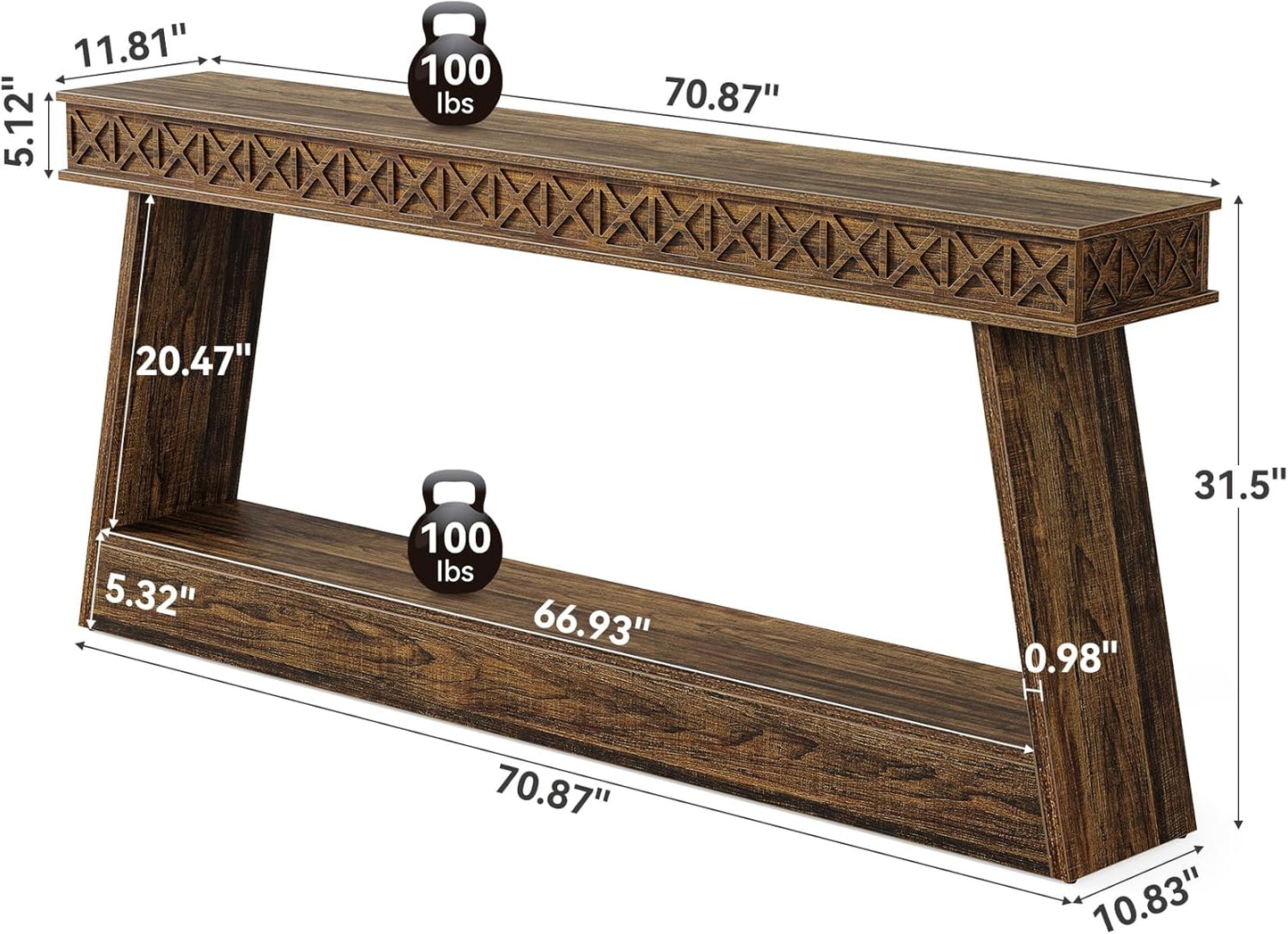 70.9-Inch Long Console Table Narrow Sofa Table Behind The Couch