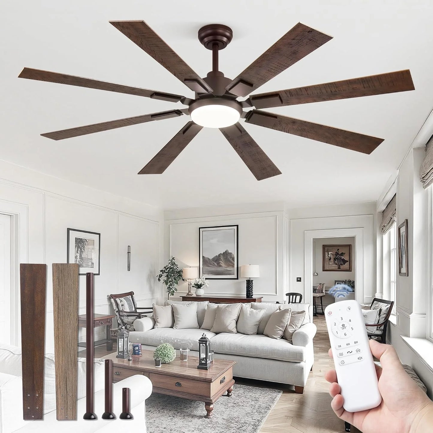 Zmishibo 72-inch large ceiling fan with lighting and remote indoor/outdoor