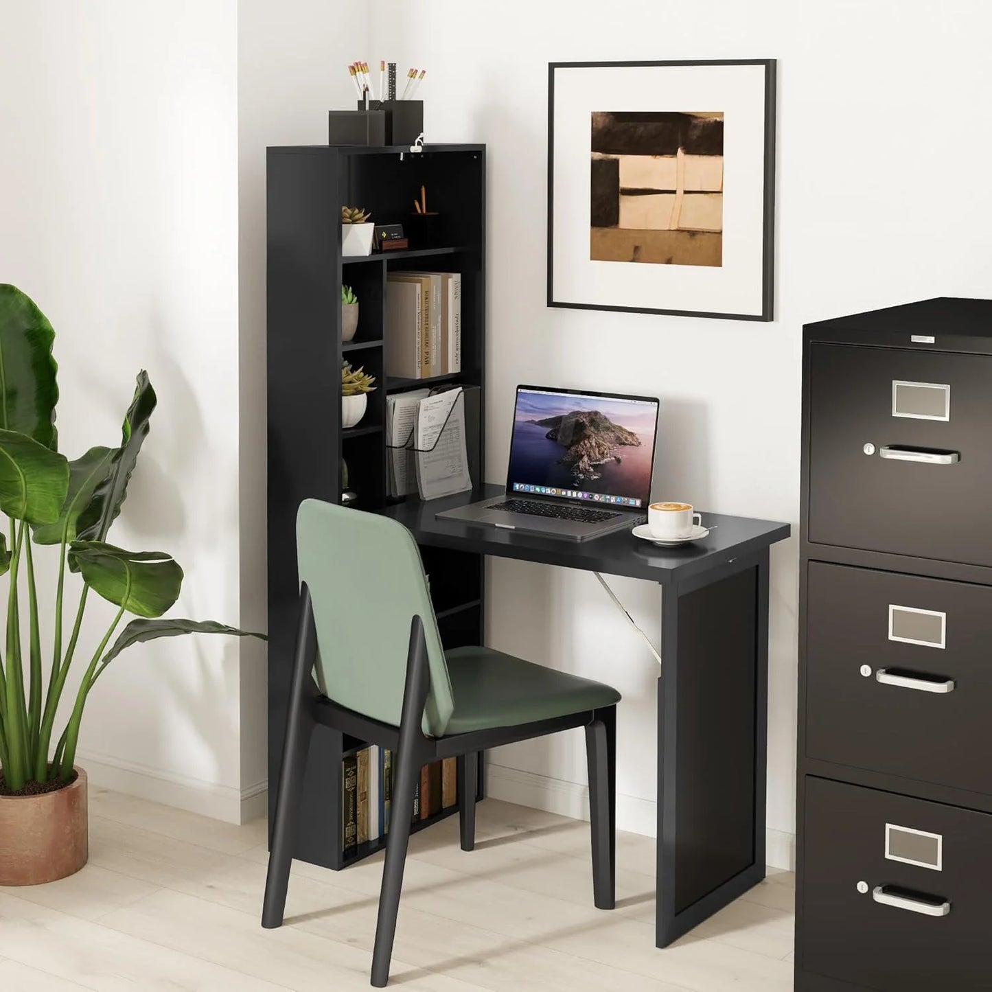 Folding convertible writing desk, wall mounted desk cabinet, multifunctional home office workstation