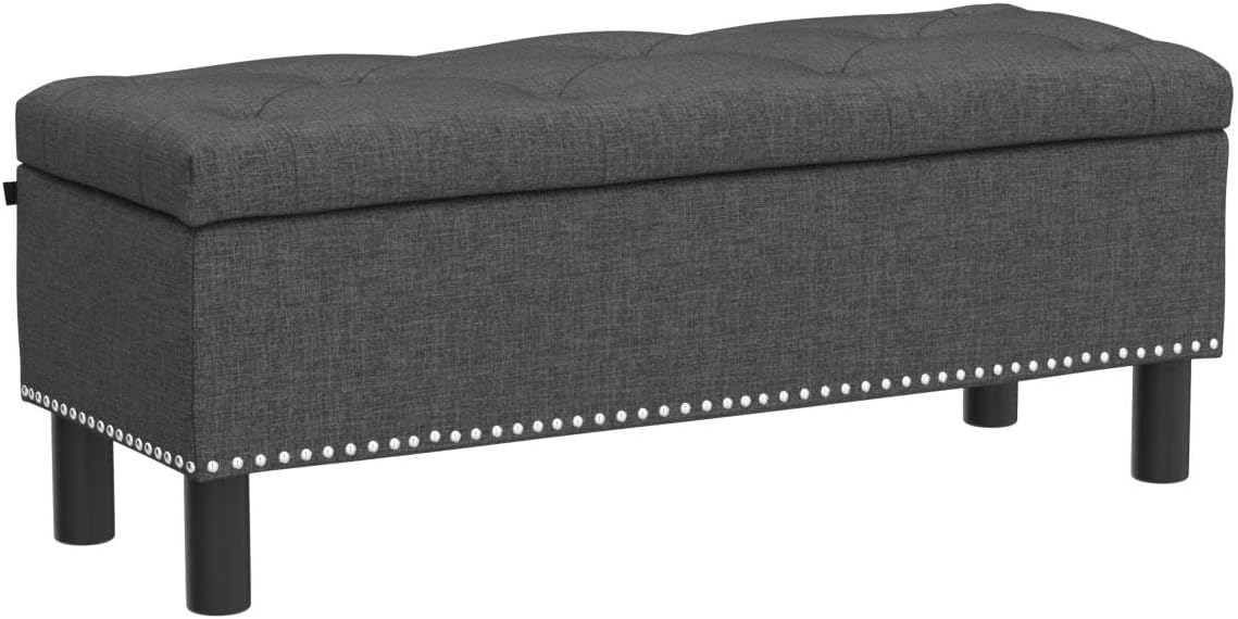 Furniliving Modern Storage Ottoman Bench, Sherpa Ottoman End of Bed Bench with Solid Wood Legs Upholstered Ottoman Benches with Storage Indoor Bench
