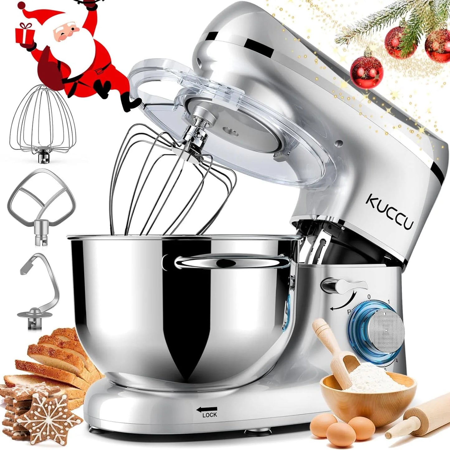 Stand Mixer 6.5 Qt 660W 6-Speed Tilt-Head Food Dough Mixer, Kitchen Electric Mixer with Stainless Steel Bowl,Dough Hook,Whisk, Beater, Egg white separator