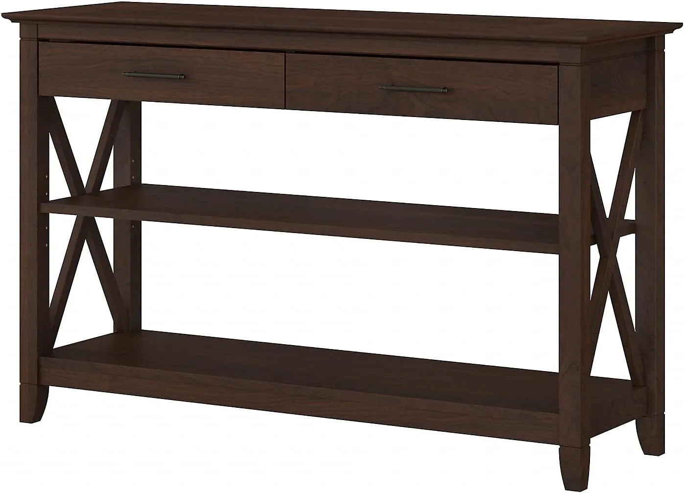 Key West Console Table with Drawers and Shelves in Linen White Oak