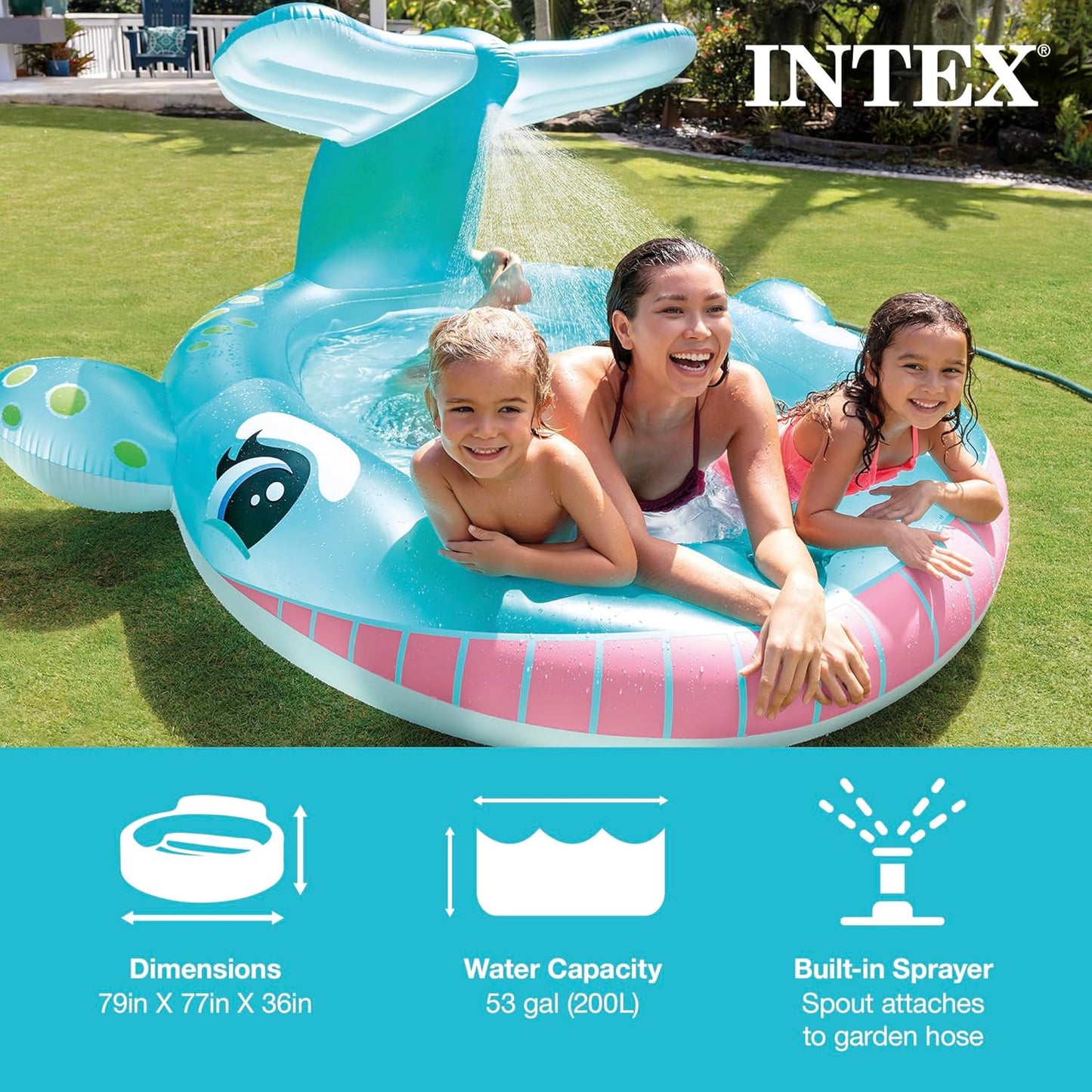 Intex 96" x 78" x 28" Inflatable Jungle Adventure Play Center Spray Kiddie Pool - Backyard Kids Water Slide, Outdoor Blow-Up Splash Pad for Toddlers