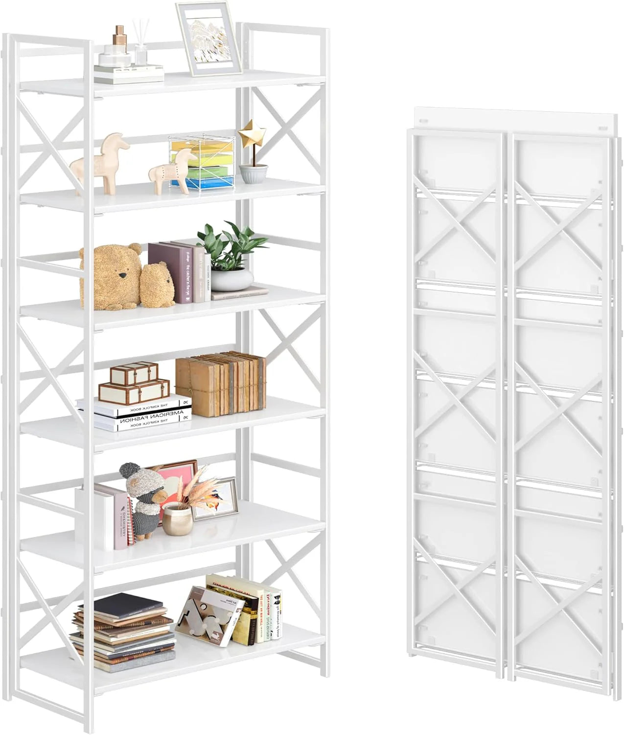 5 Tiers No Assembly Book Shelves 51.2" H Folding Bookshelf Bookcase