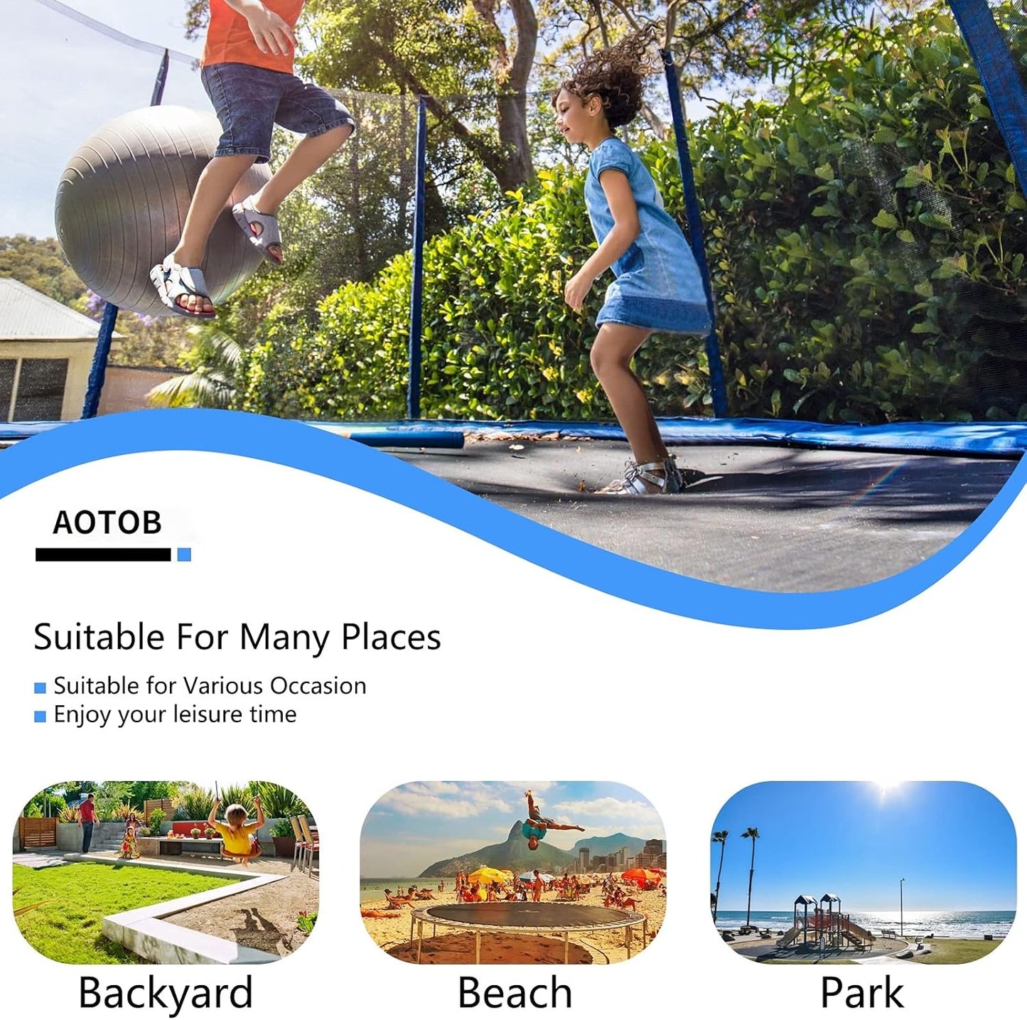 AOTOB 8FT 10FT 12FT 14 FT 15FT Trampoline with Safety Enclosure Net，Outdoor Trampoline with Basketball Hoop, Heavy Duty Jumping Mat and Spring Cover Padding for Kids and Adults, Storage Bag and Ladder