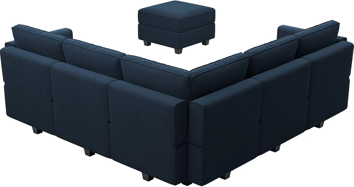 Belffin Modular Sectional Sofa with Ottomans Velvet Reversible Sleeper Chaise Bed Storage Seat Black