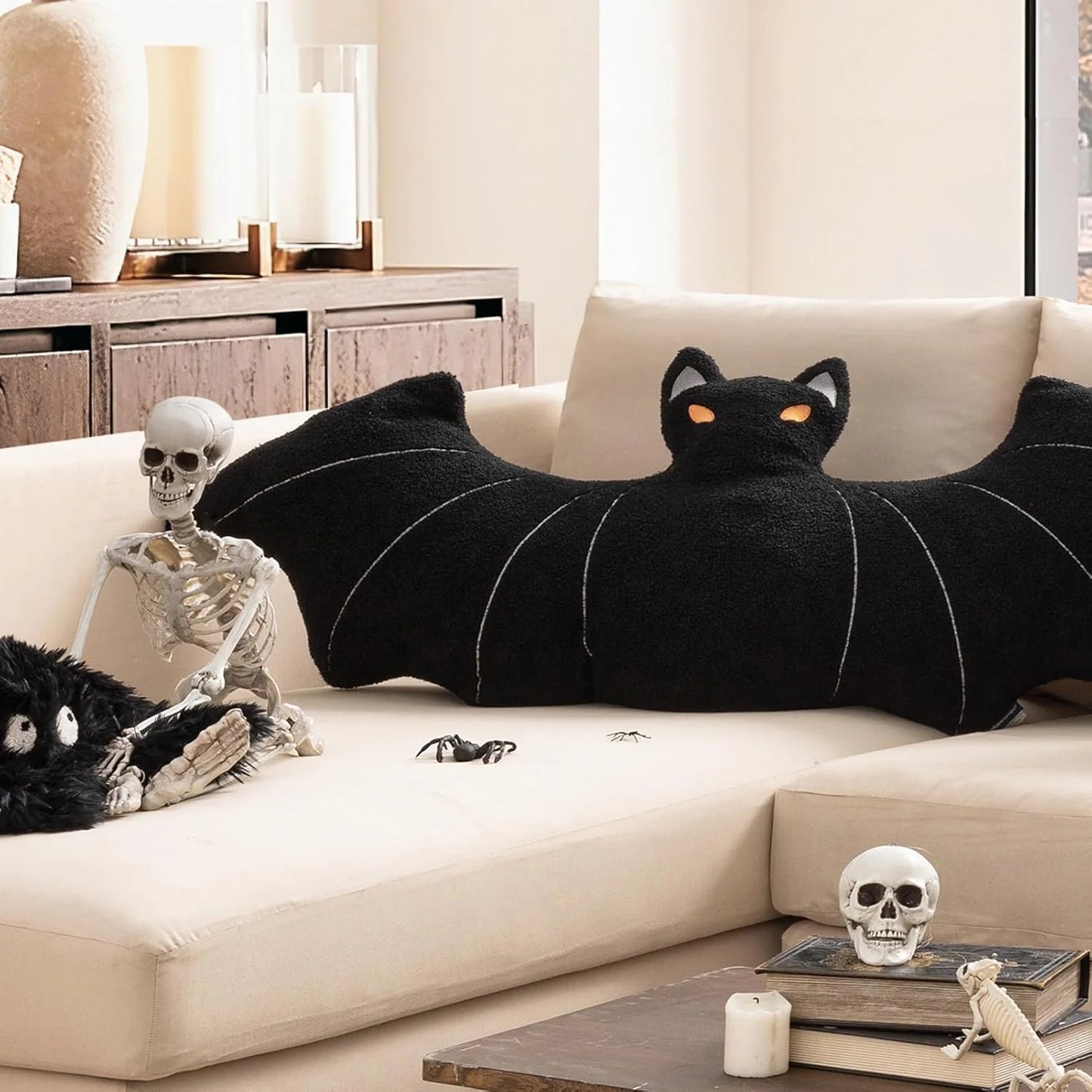 Bat Shaped Throw Pillow Teddy Fleece Embroidery Pillow