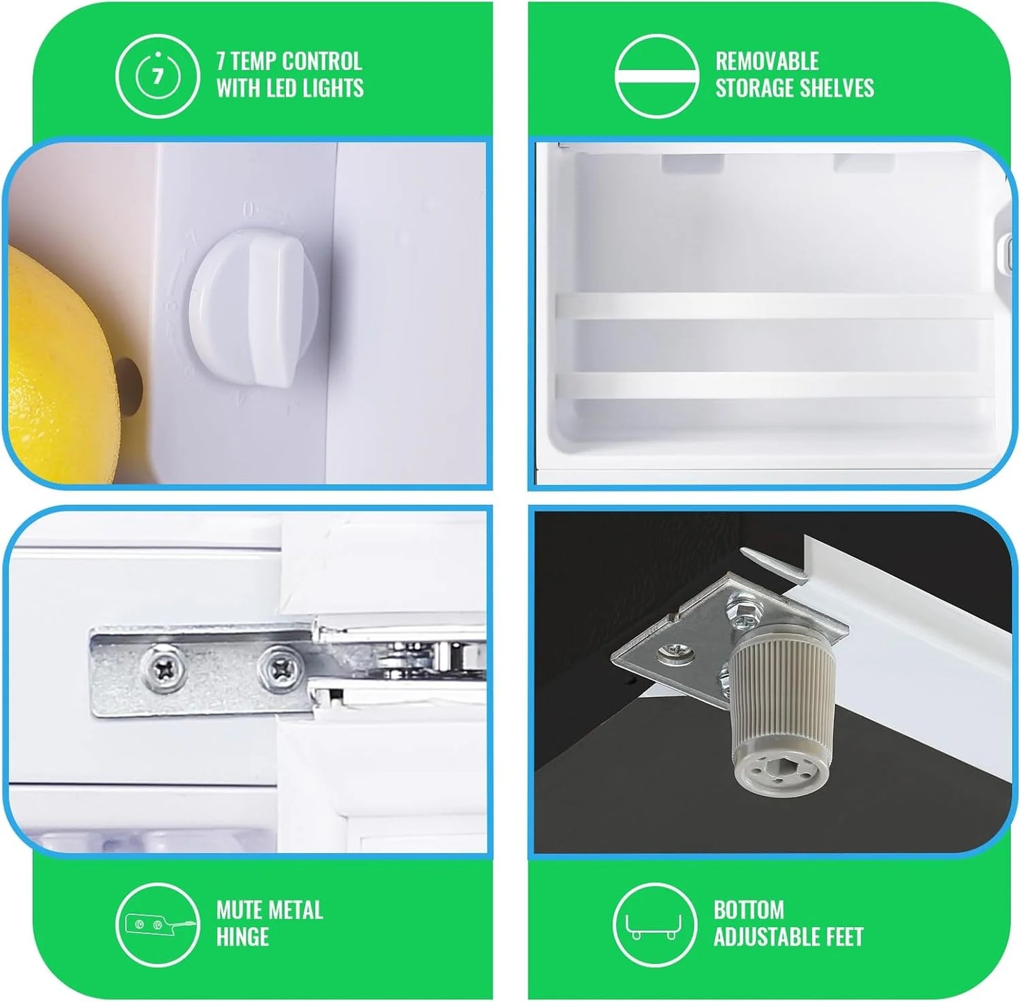 2.4 Cu.Ft Mini Fridge with Freezer & Double Door Small Tiny Size Refrigerator with 7 Temperature Control Knob Only Suitable for One Person Use Black