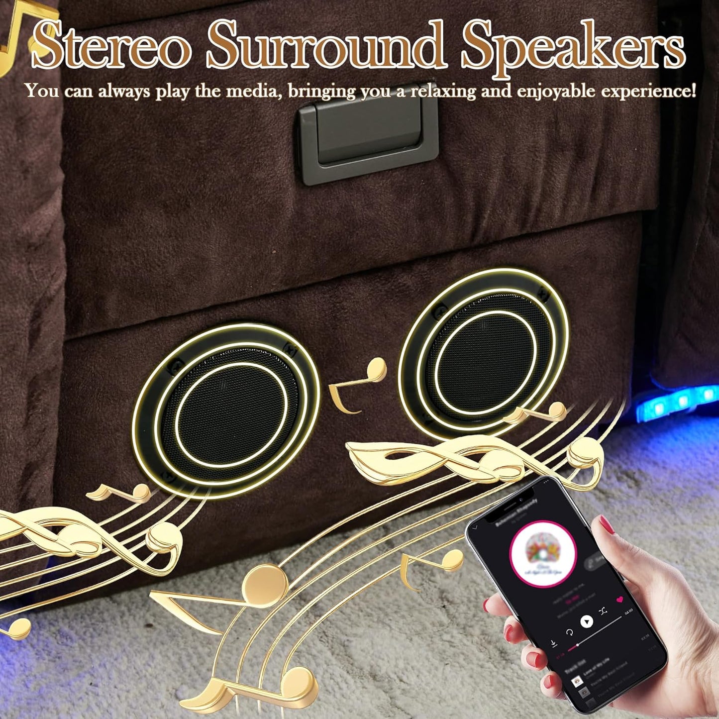 TUNYI Power Loveseat Recliner Sofa with Massage & Heat Home Theater Seating with Console Electric Recliner RV Sofa with USB/Outlet/Storage/Side Pocket/LED Light/Speaker (Brown, Loveseat)