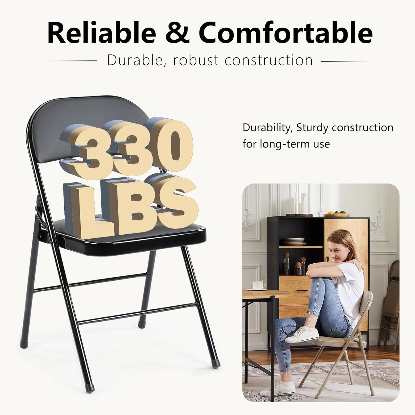 DUMOS 2 Pack Leather Padded Folding Chair, Indoor Outdoor Portable Stackable Commercial Seat