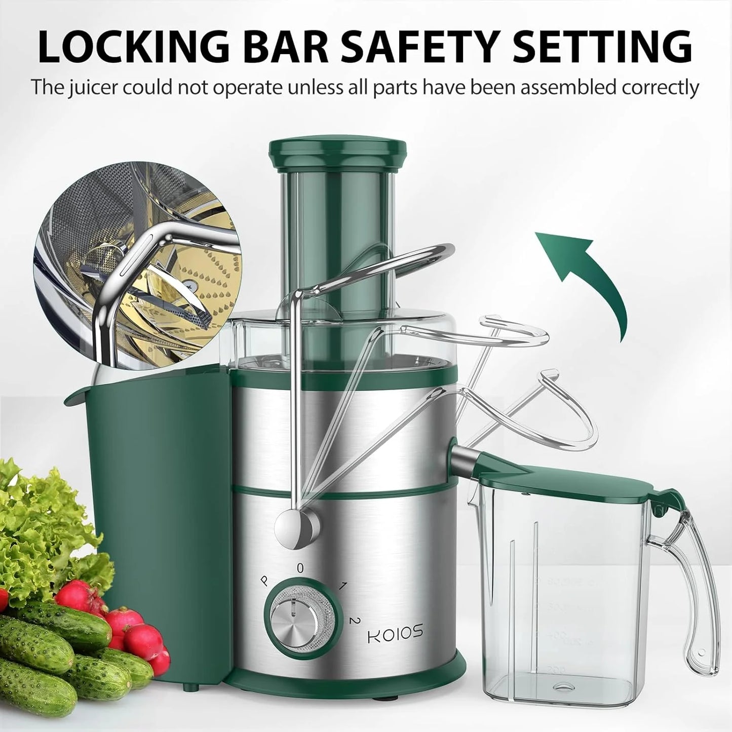 1300W KOIOS Centrifugal Juicer with Extra Large 3" Feed Chute and Titanium Filter