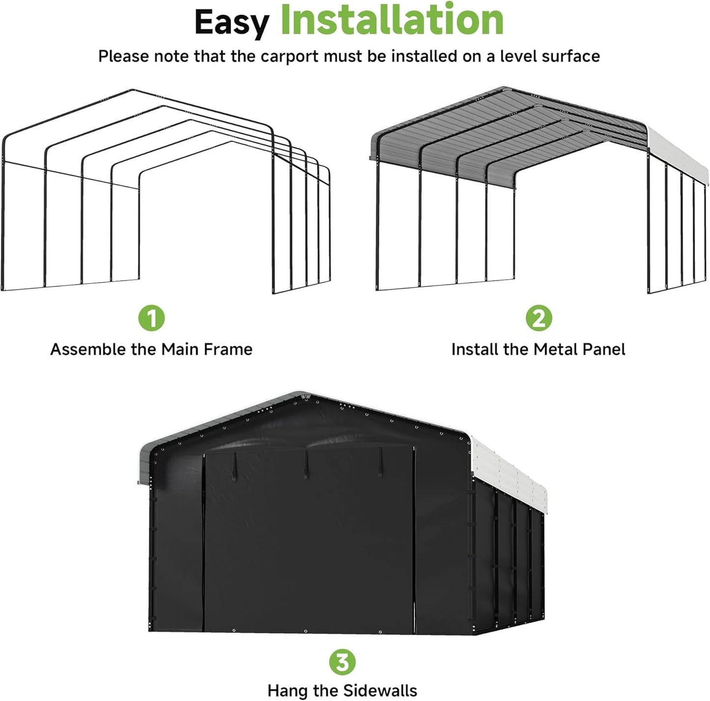 10'x15' Heavy Duty Metal Carport, Outdoor Garage Car Shelter Shade with Heavier Frame