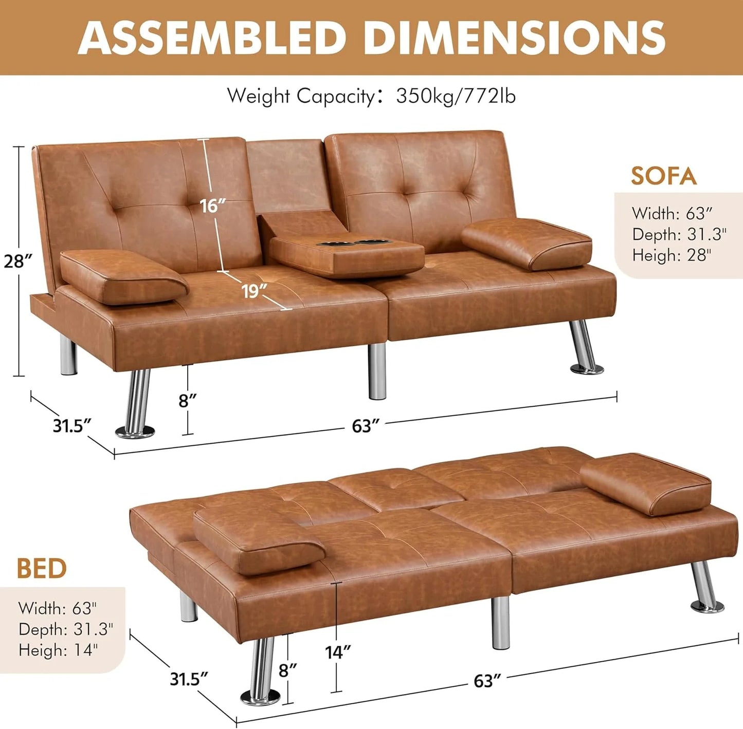 Convertible Sofa Bed Modern Imitation Leather Home Recliner Flip Double Sofa Folding Sofa Bed Guest Bed