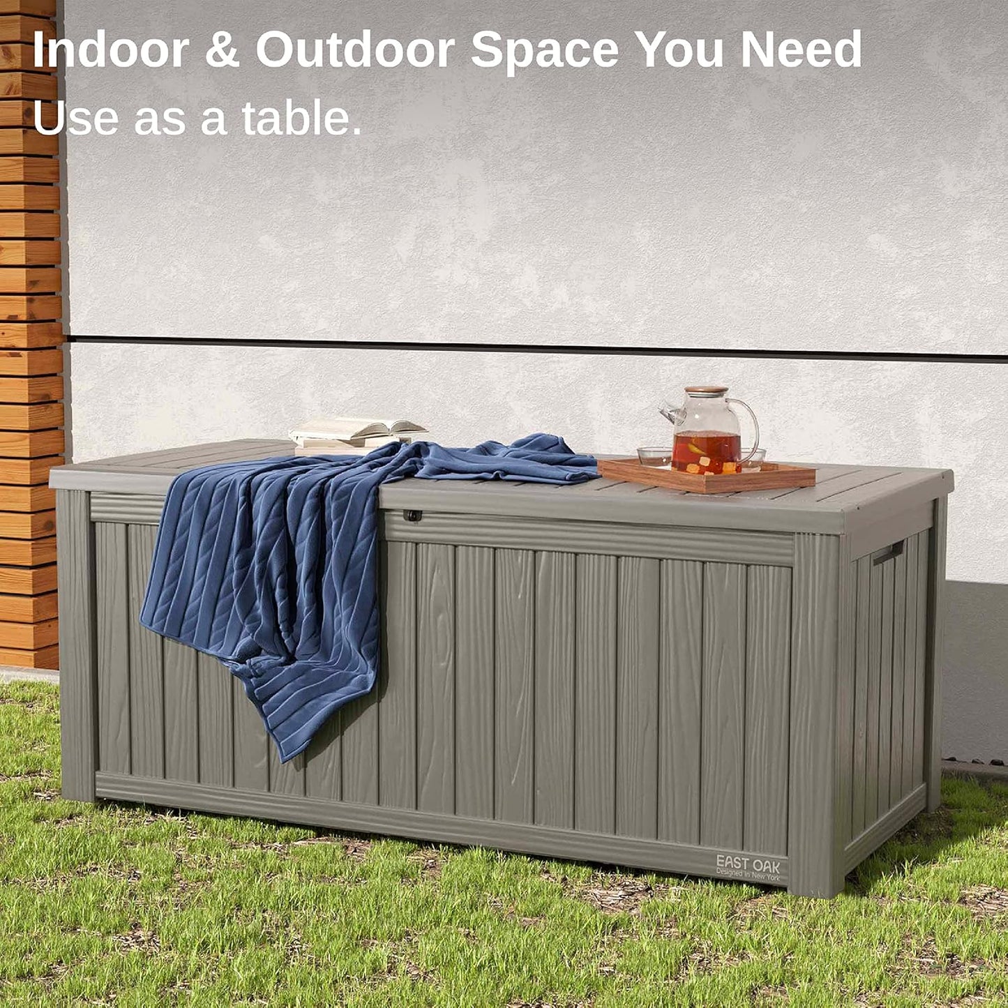 EAST OAK Outdoor Storage Box, 60 Gallon Deck Box Indoor and Outdoor Use, Waterproof Resin Storage Bin
