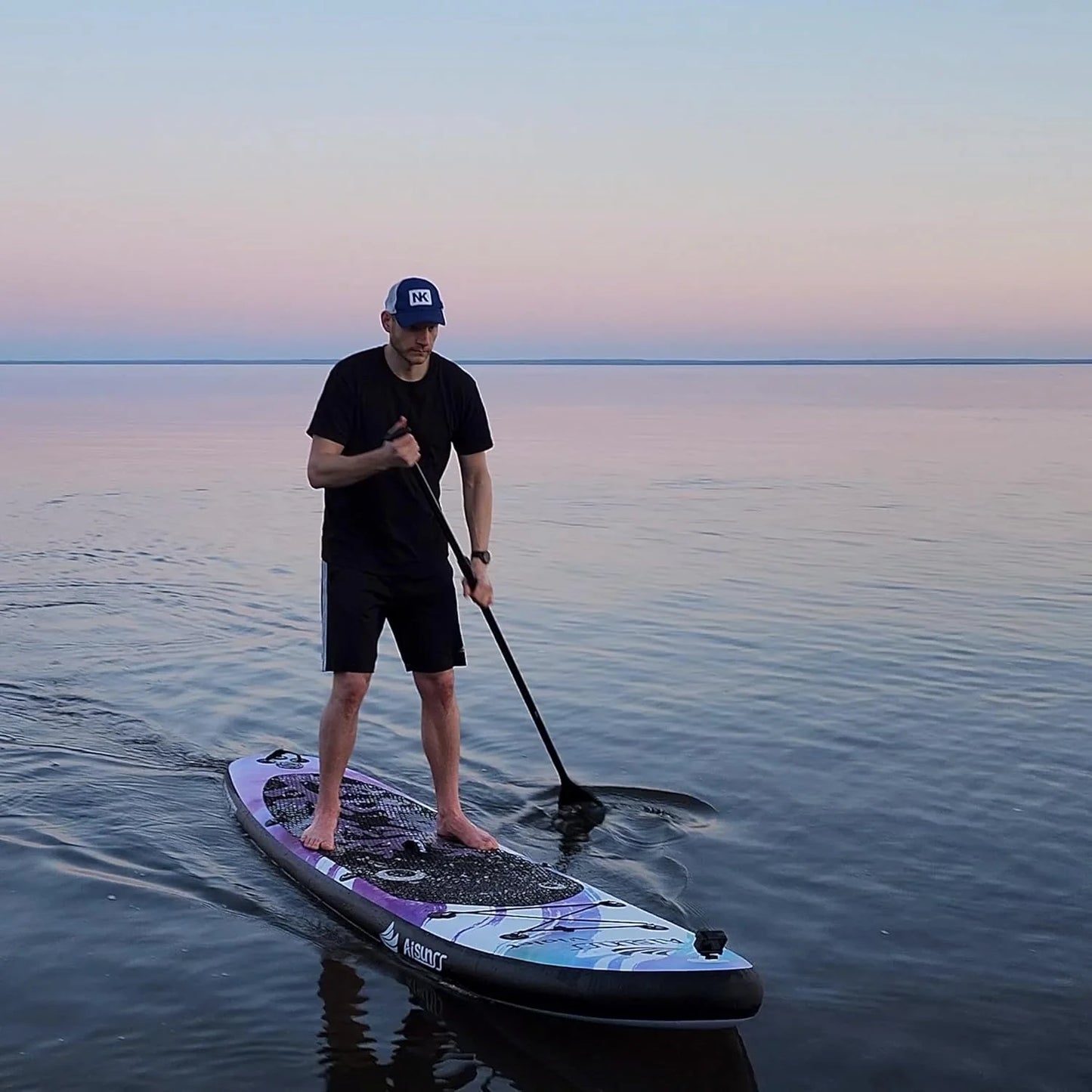 Inflatable wide SUP board with SUP carrying bag, hand pump, 10L waterproof bag and adjustable paddle