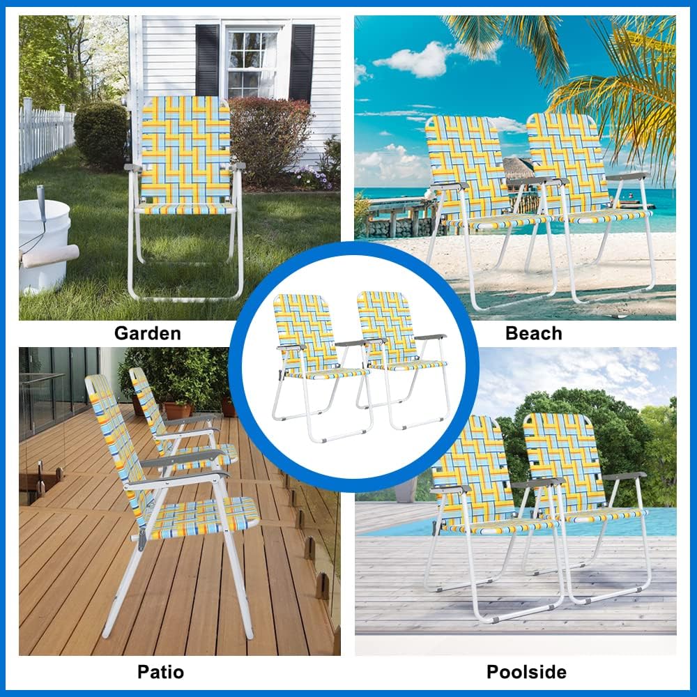 VINGLI Patio Lawn Webbed Folding Chairs Set of 2, Outdoor Beach Portable Lawn Chair Camping Chair Beach Chair