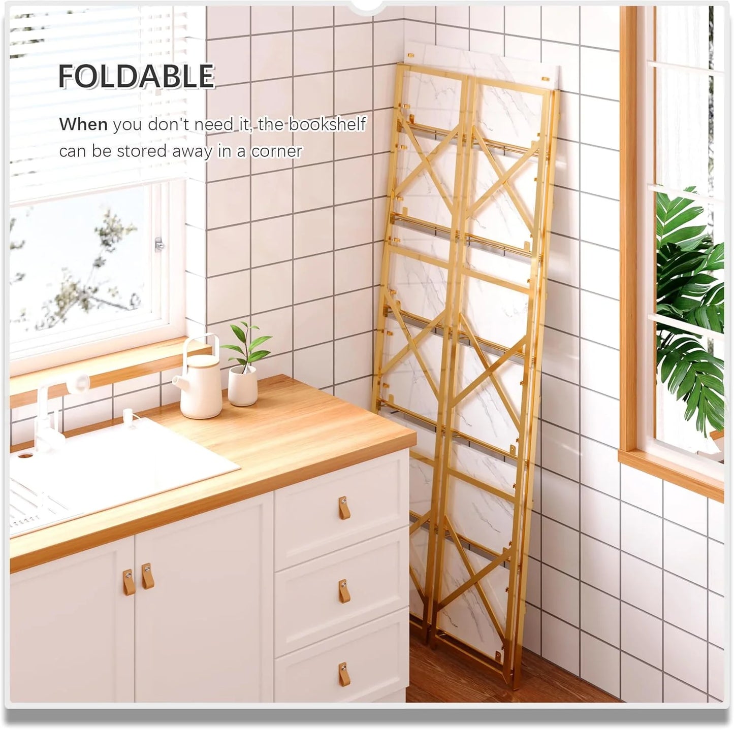 5 Tiers No Assembly Book Shelves 51.2" H Folding Bookshelf Bookcase