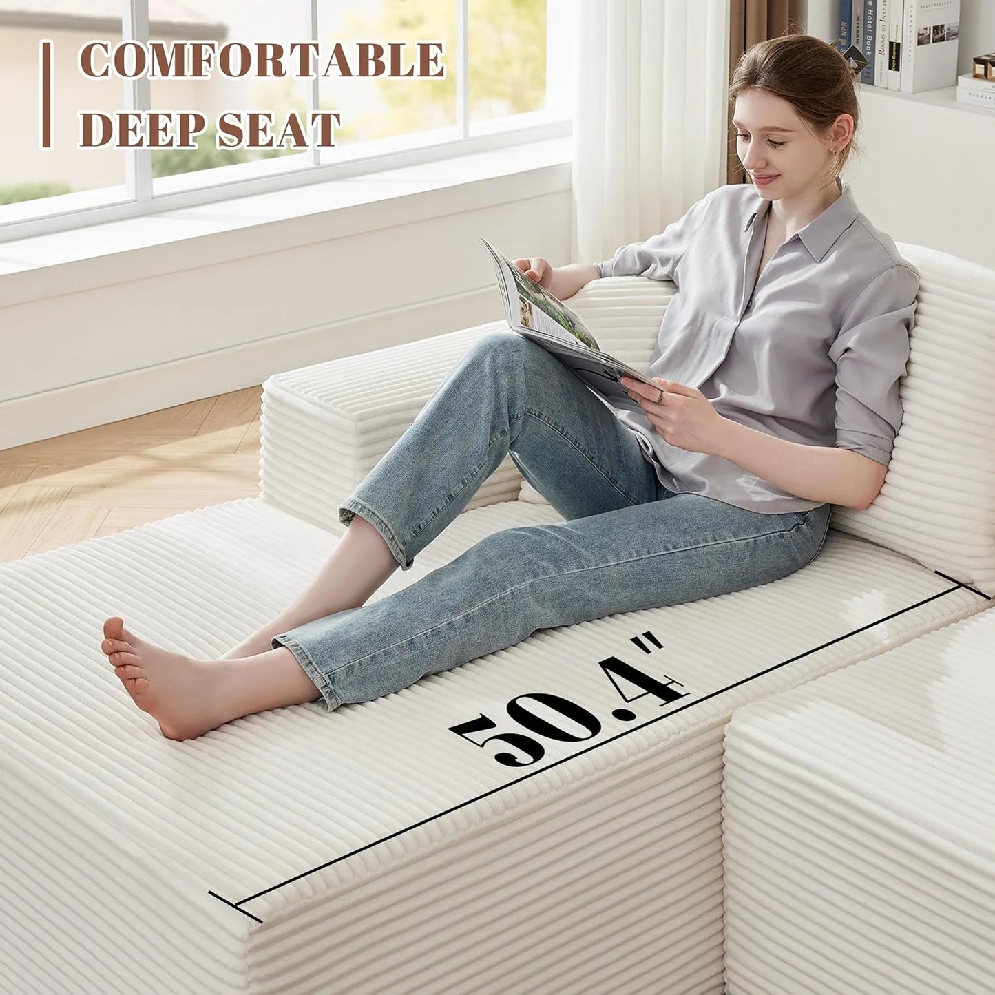 110-inch cloud sofa, boneless sofa in the living room, modular sofa with deep seats