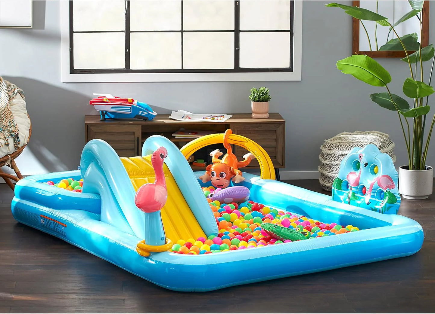 Intex 96" x 78" x 28" Inflatable Jungle Adventure Play Center Spray Kiddie Pool - Backyard Kids Water Slide, Outdoor Blow-Up Splash Pad for Toddlers