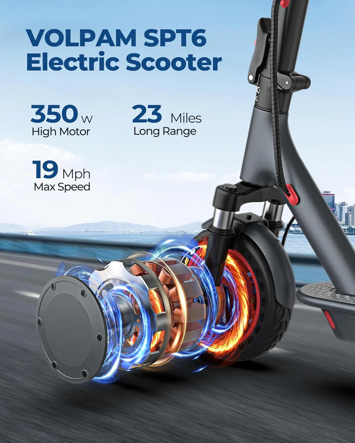 Electric Scooter, 350W/500W Powerful Motor, 8.5"/10" Solid Tires, 19/22Mph, 28/21/12 Miles Range,Dual Braking