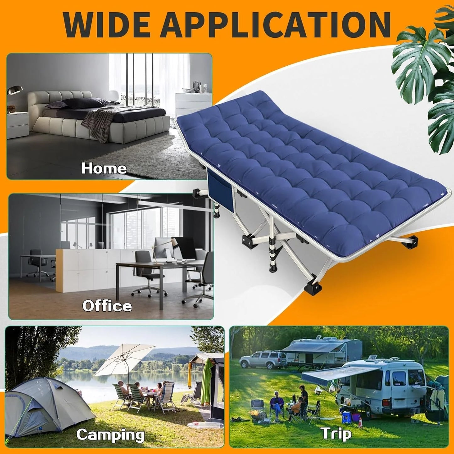 2-Pack Camping Cots with Mattress Comfortable Folding Bed Heavy Duty Baby Cot