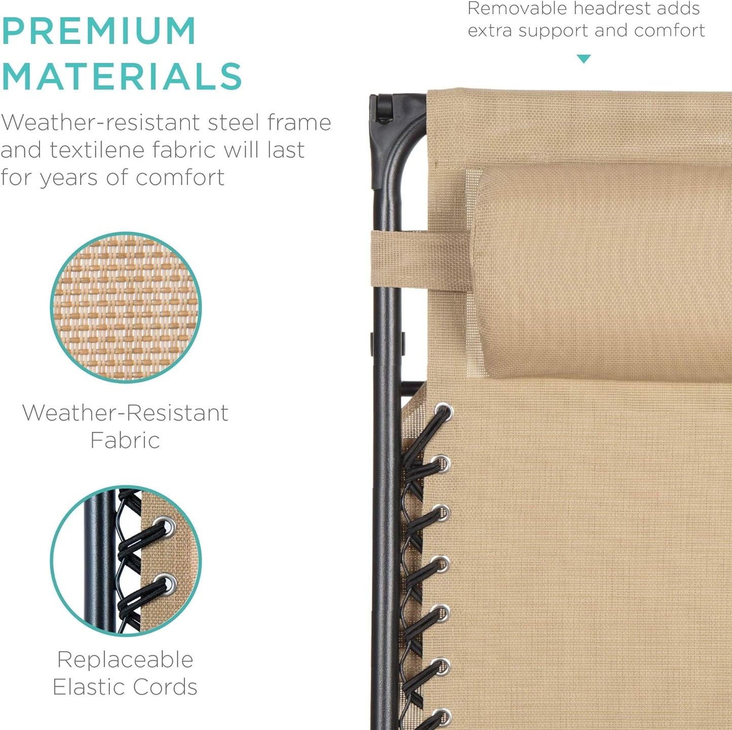 Best Choice Products Folding Zero Gravity Outdoor Recliner Patio Lounge Chair w/Adjustable Canopy Shade, Headrest, Side Accessory Tray, Textilene Mesh - Peacock Blue