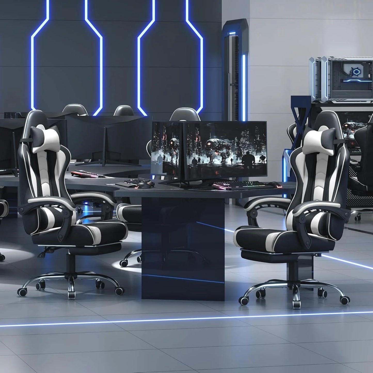 Gaming Chair with Massage Lumbar Support and Footrest Height Office Gaming Chair