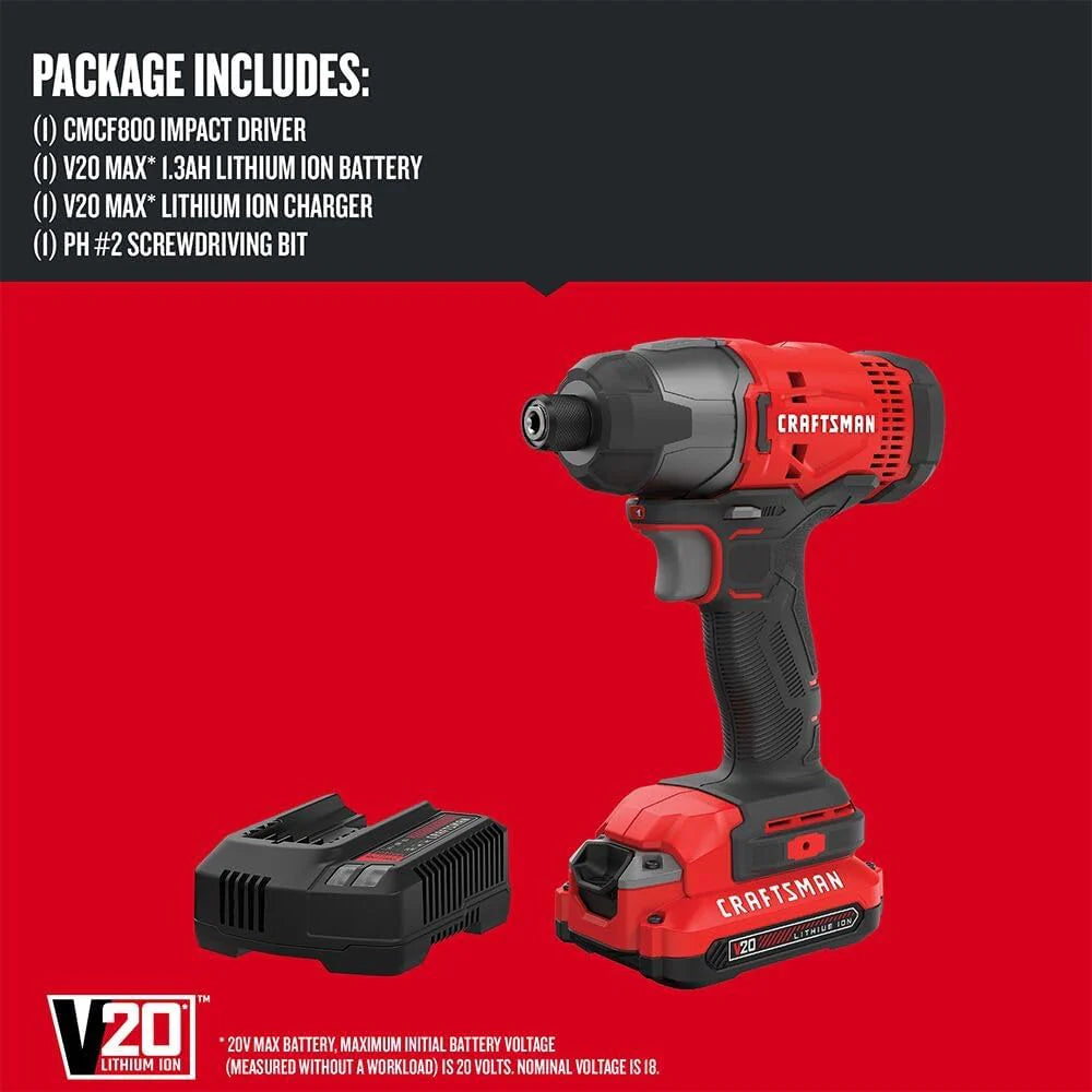 20V MAX Impact Driver Kit, 1/4 Inch, 2,800 RPM, LED Work light, Battery and Charger Included (CMCF800C1)