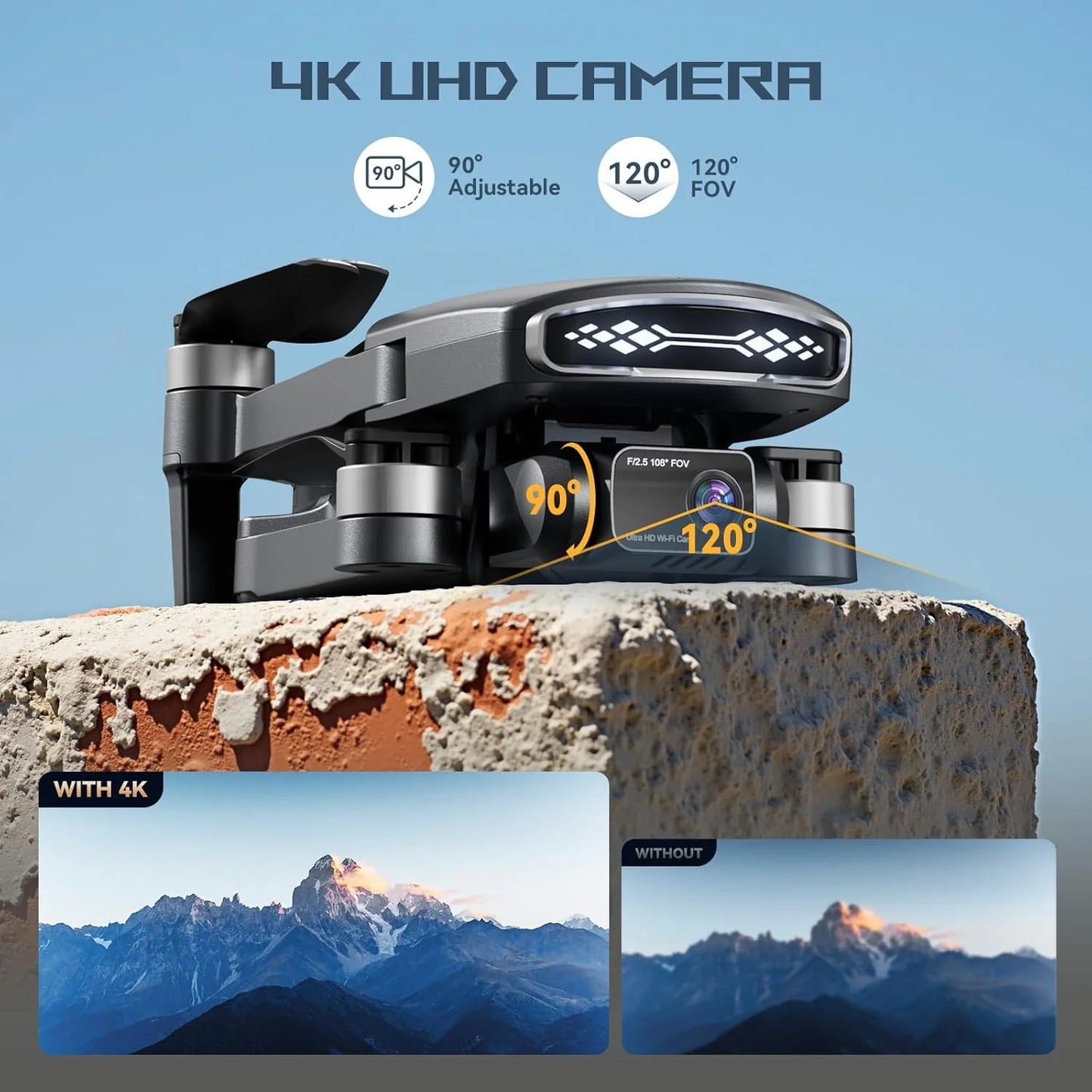 Adult Brushless Motor Drone with Camera, 4K UHD Long Range FPV Video