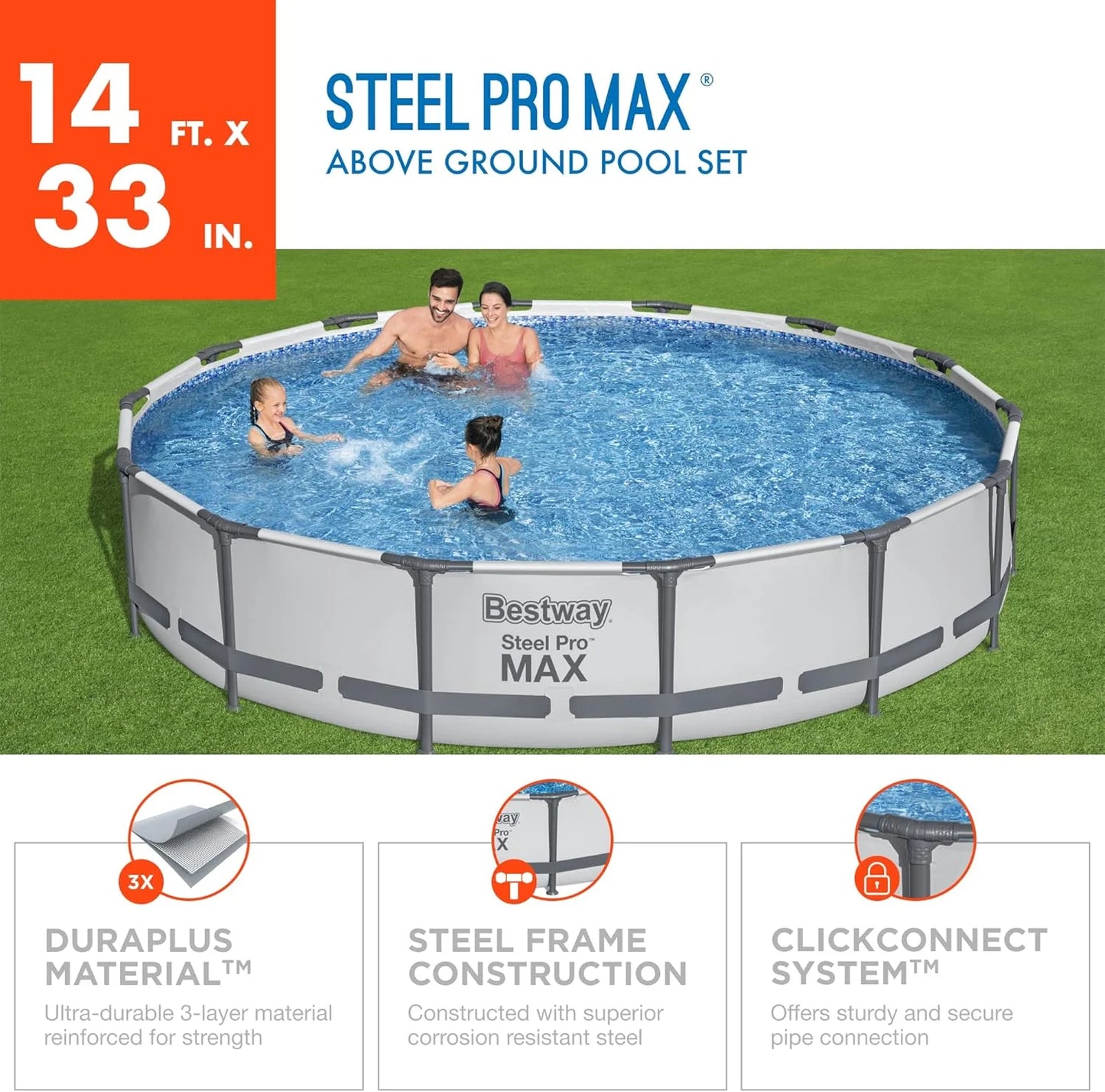 Steel Pro MAX 10 Foot x 30 Inch Round Metal Frame Above Ground Outdoor Backyard Swimming Pool Set with 330 GPH Filter Pump