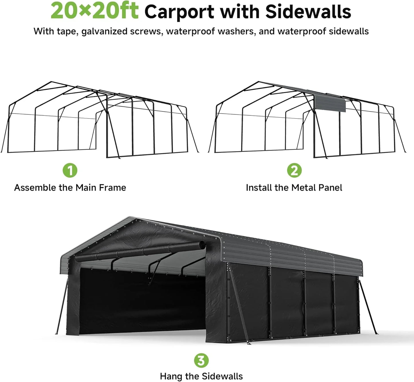 10'x15' Heavy Duty Metal Carport, Outdoor Garage Car Shelter Shade with Heavier Frame