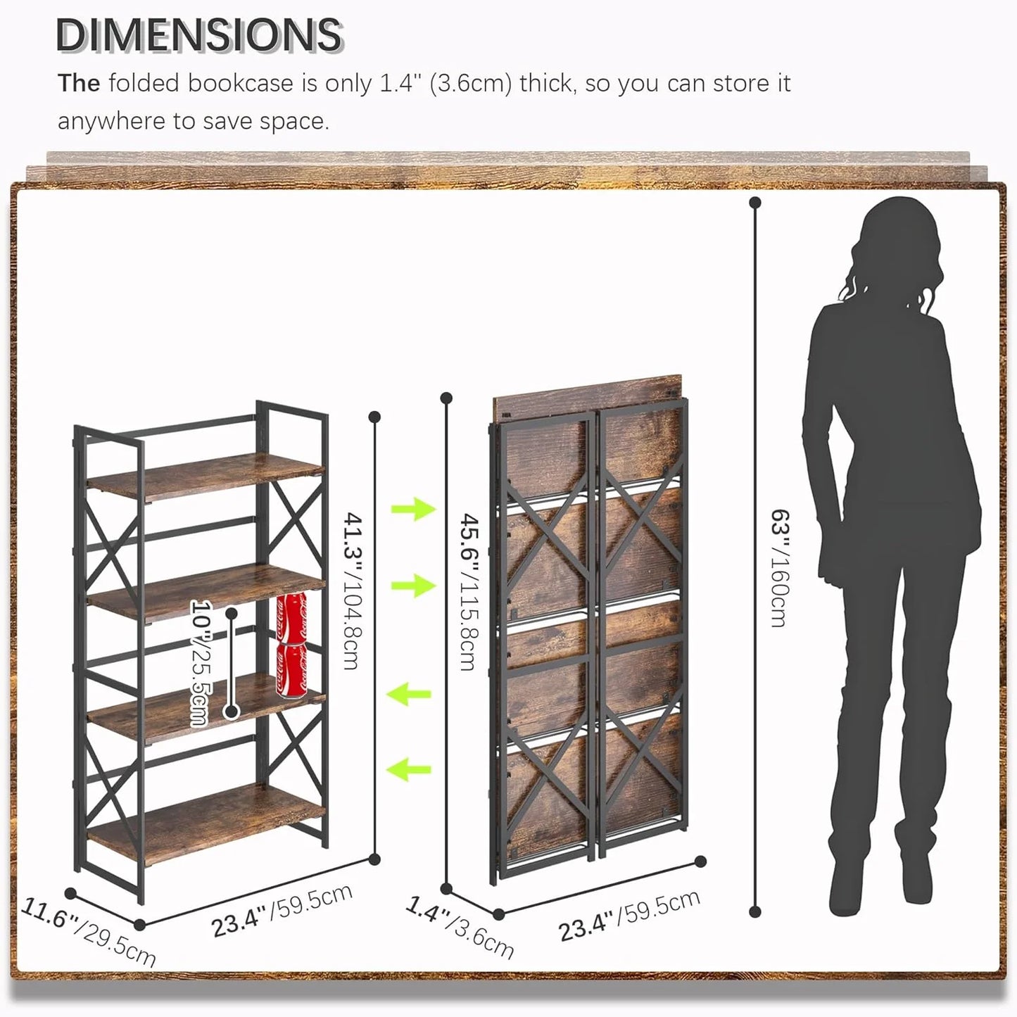 5 Tiers No Assembly Book Shelves 51.2" H Folding Bookshelf Bookcase