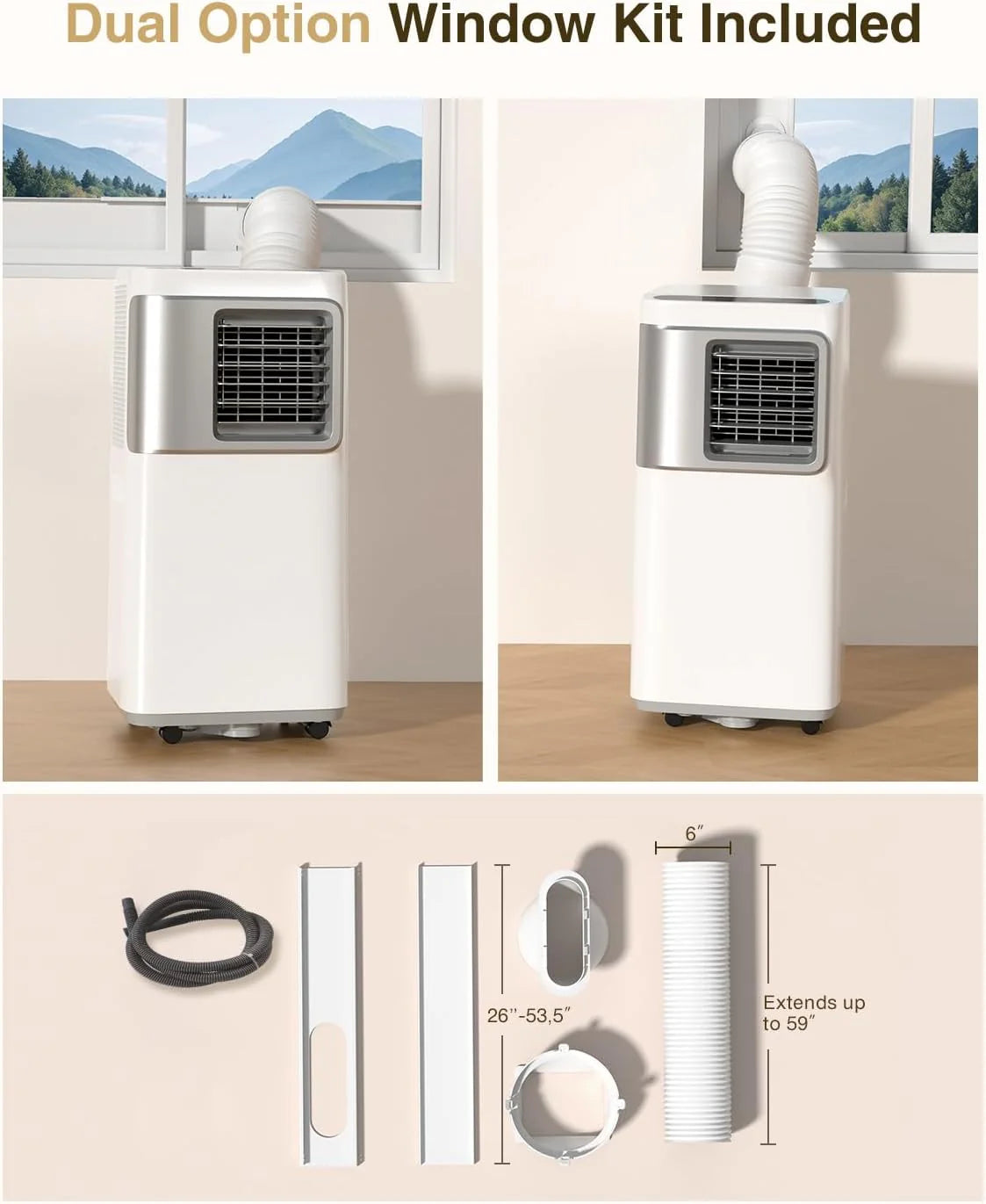 Portable-Air-Conditioners-16,000-Btu - AC Unit 5 in 1 Wifi Smart Air Conditioner with APP, Fan & Dehumidifier, Remote, 24H, Window Kits Included Drainage-free Cooling for Large Room Indoor