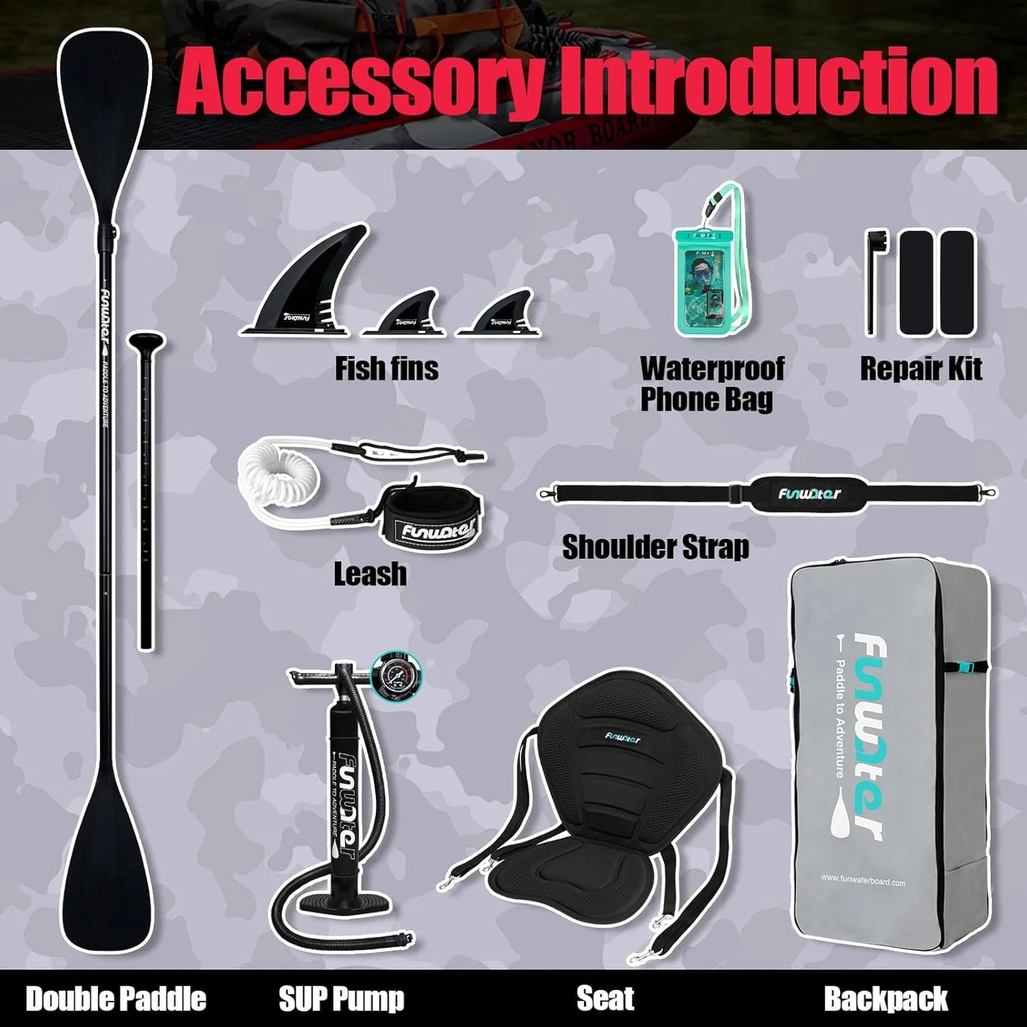 FunWater Inflatable Stand Up Paddle Board with Premium SUP Paddle Accessories, Non-Slip EVA Deck, 11'/10'6' Paddle