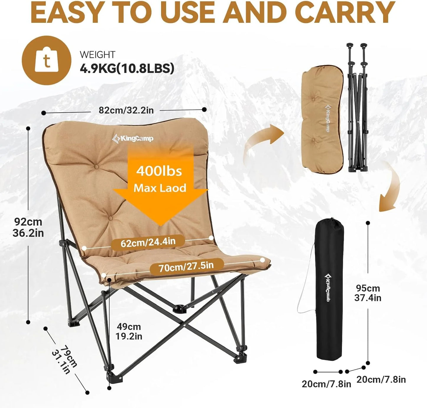 Butterfly chair, extra large thick comfortable camping chair, portable folding chair, 400 lb heavy duty seat