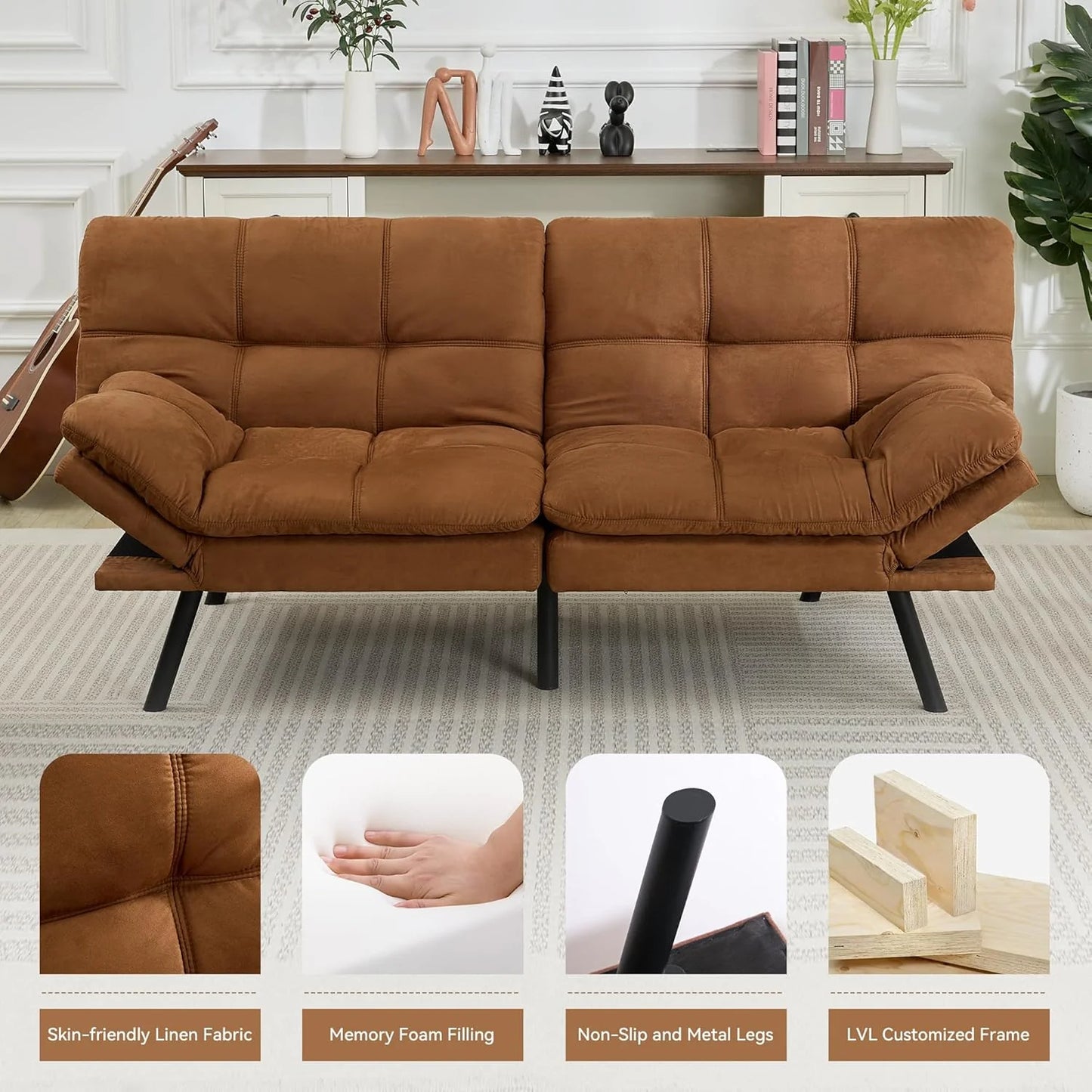 Brown loveseat, convertible sofa memory foam futon sofa bed modern sleeper sofa