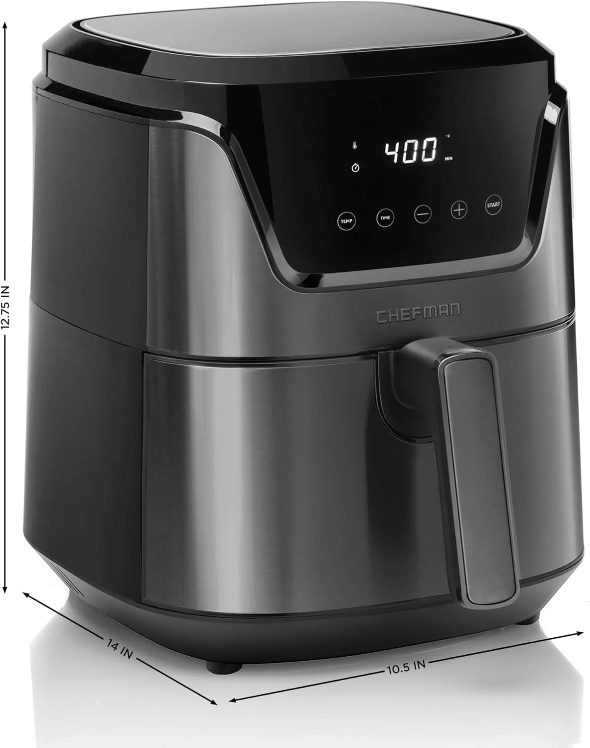 Chefman 6-Quart Double Basket Air Fryer with Easy View Window uses two separate 3-quart nonstick pans.