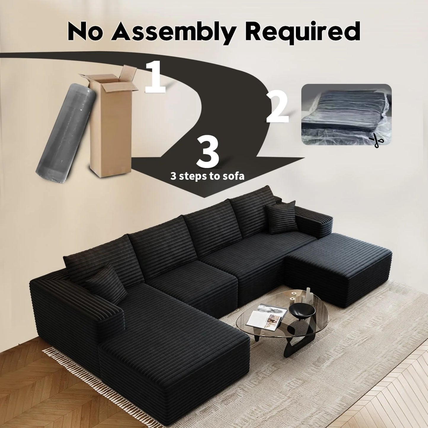 107.5 inch Cloud Modular Sectional Sofa with L-Shaped Chaise Lounge, Modern Minimalist Upholstered Sofa Deep Seating Corner Sofa