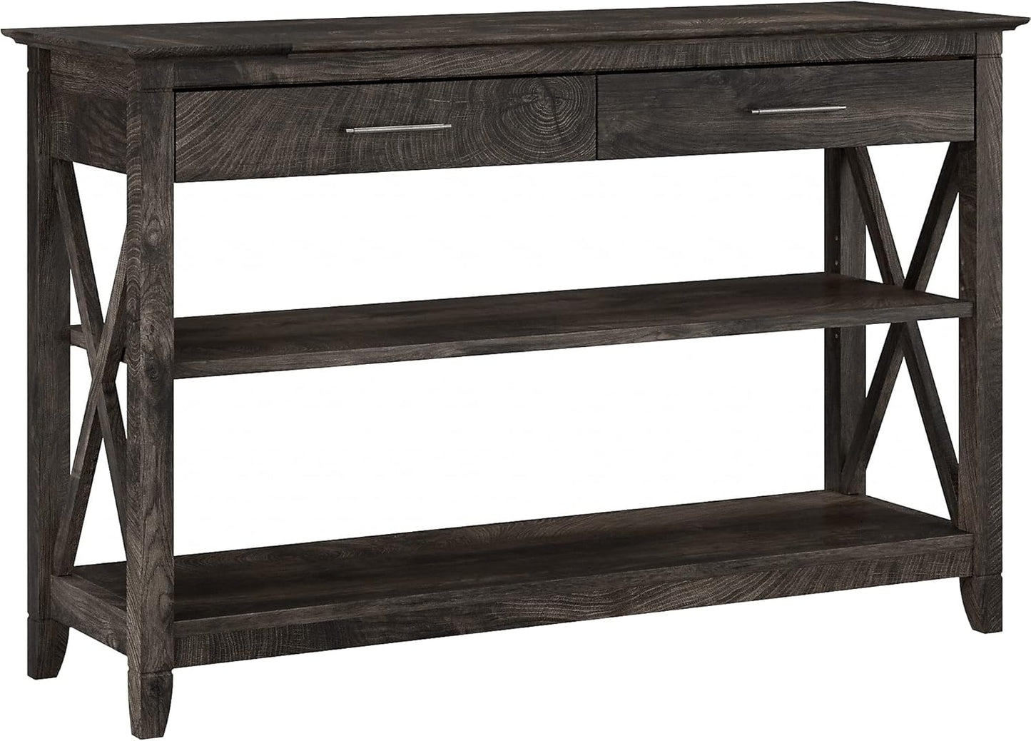 Key West Console Table with Drawers and Shelves in Linen White Oak