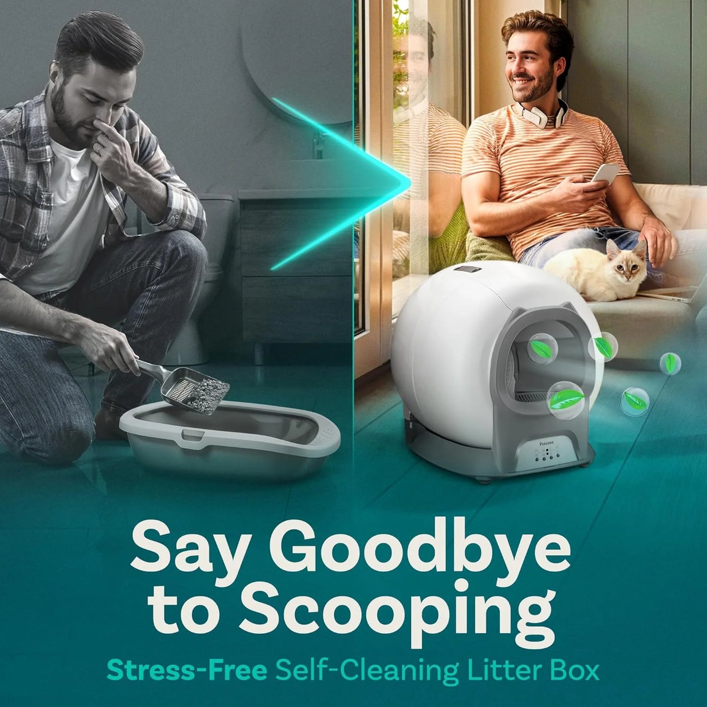 Self Cleaning Litter Box with Auto Safety Sensors for Multiple Cats - Automatic Cat Litter Box Self-Cleaning - Covered Odor Removal with APP Control - Compatible On All WiFi